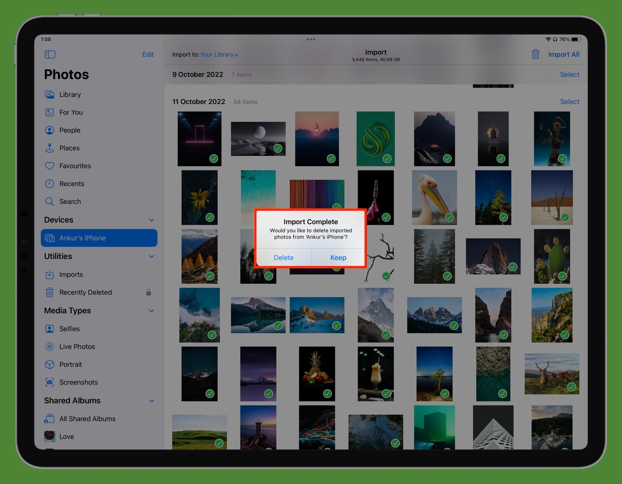 Import complete and now you can choose to keep or delete the imported iPhone photos
