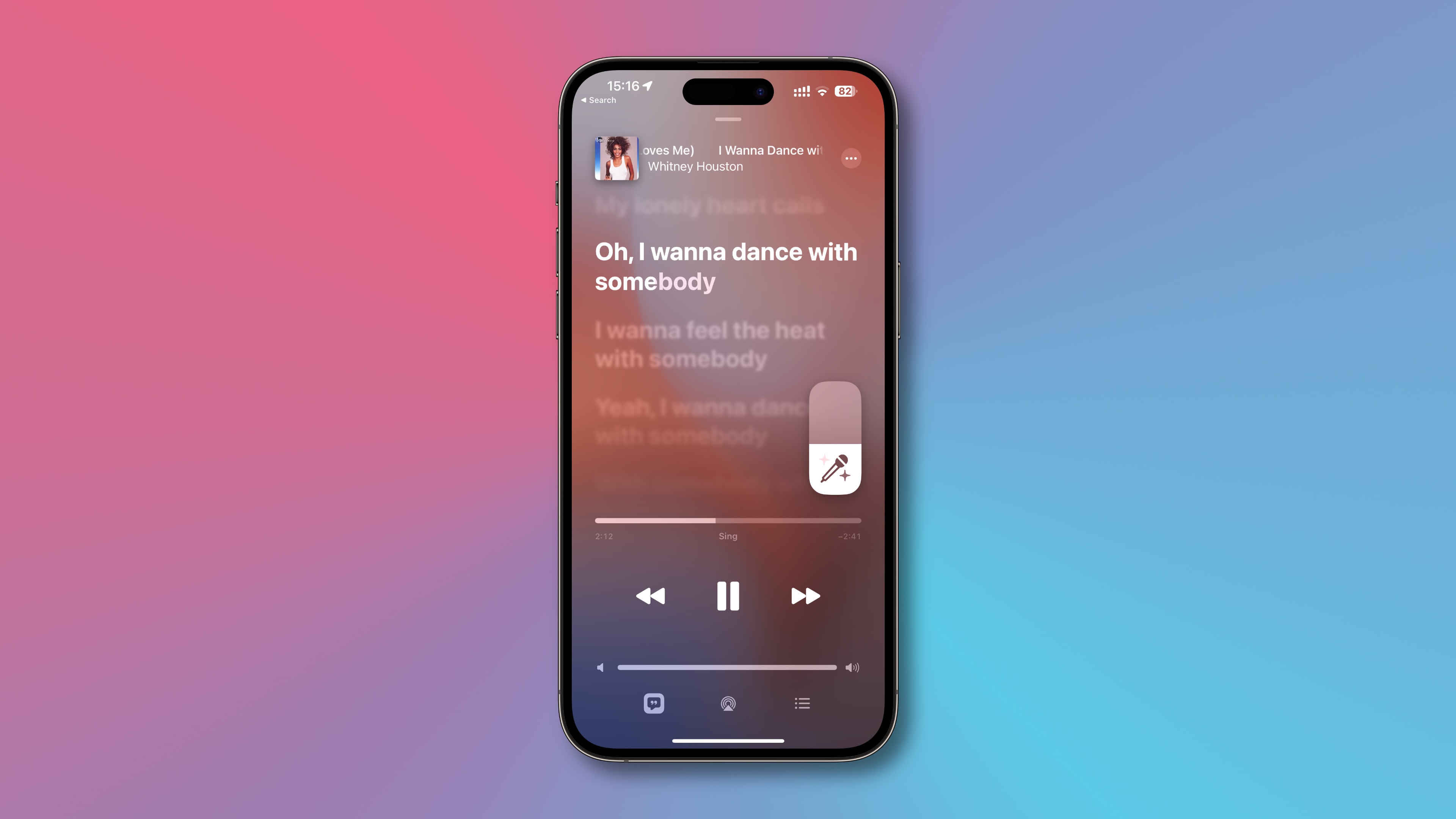 Showcasing the Sing karaoke feature on Apple Music on iPhone
