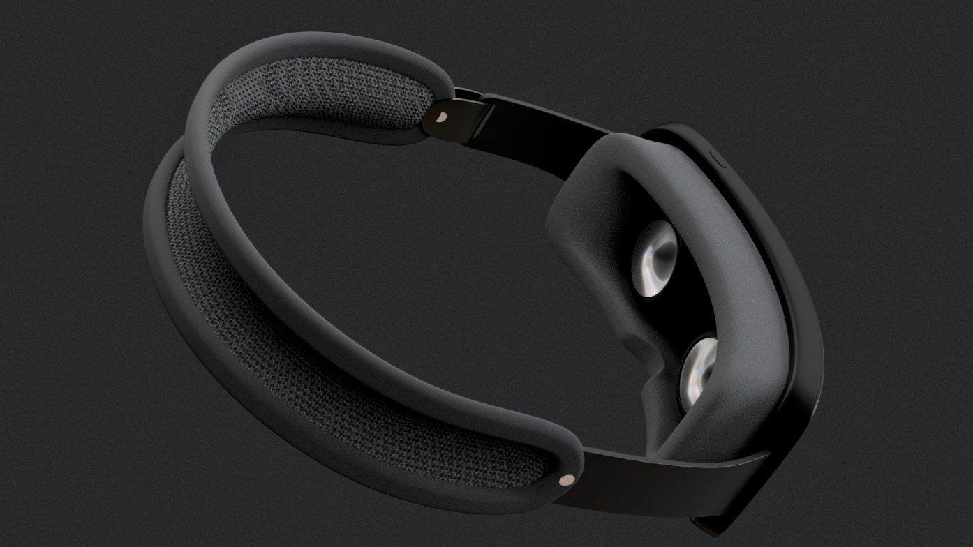 Apple headset rendering showcasing two micro-OLED screens