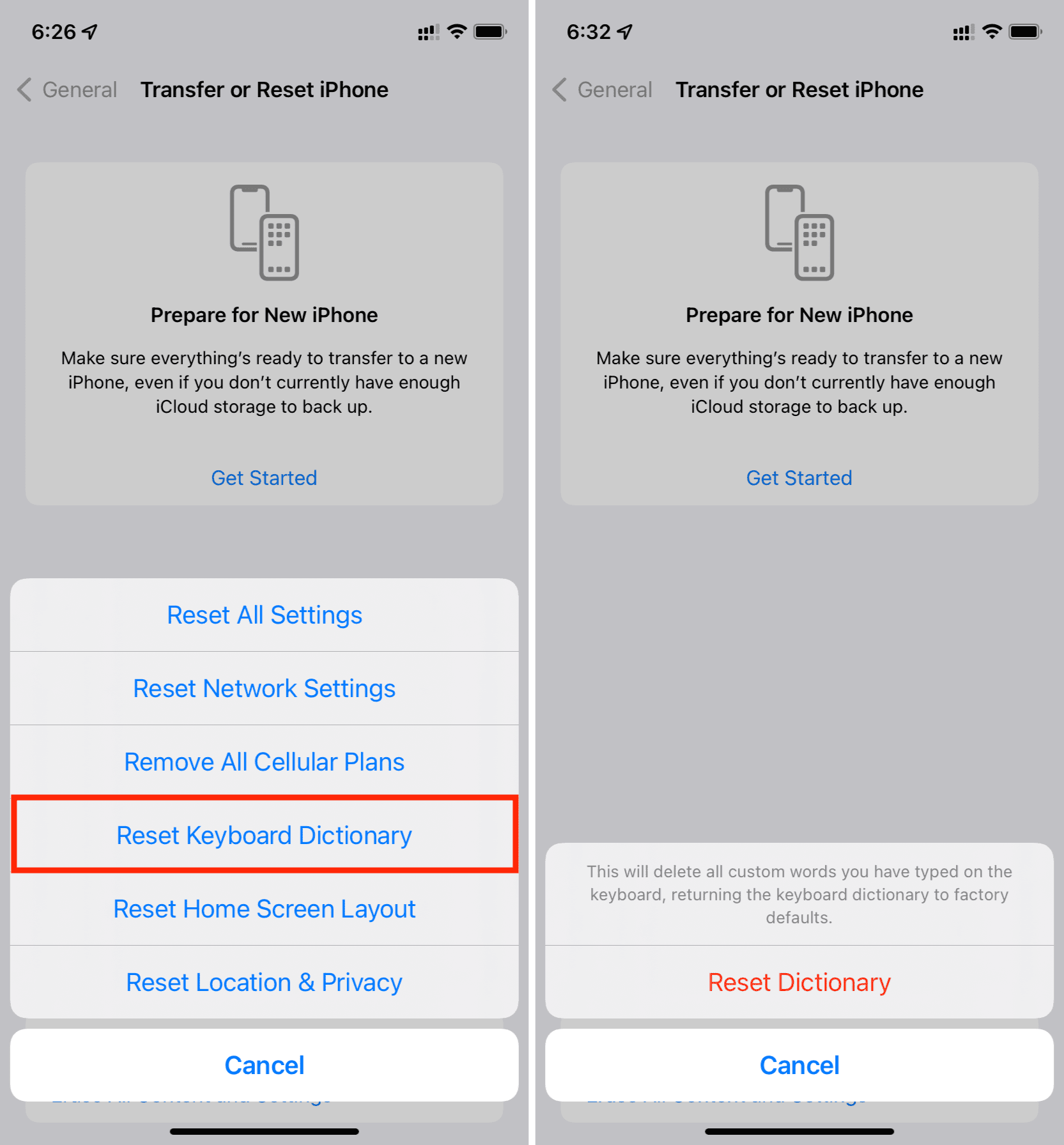 Reset Keyboard Dictionary on iPhone