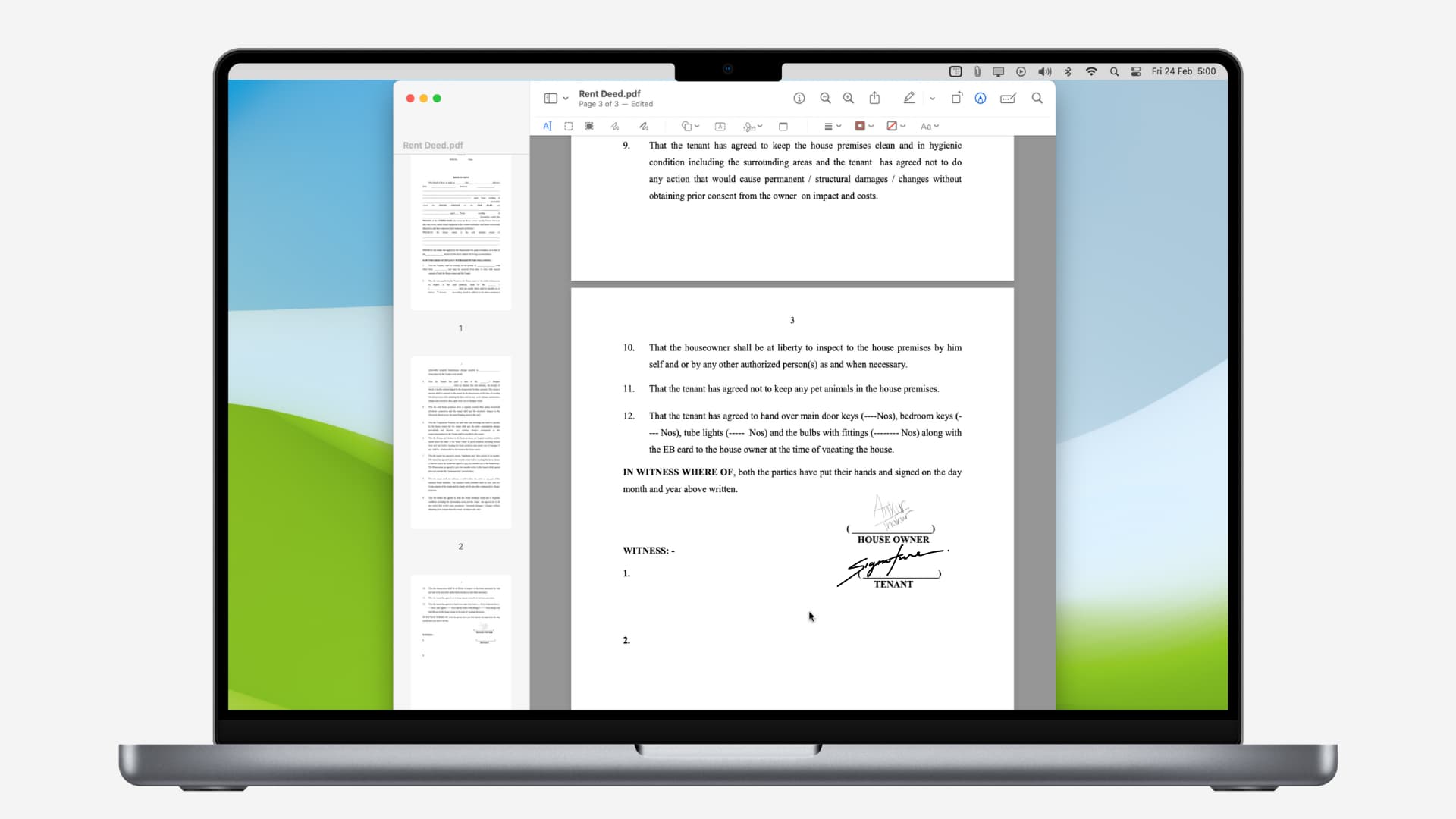 how to sign pdf document on macbook air