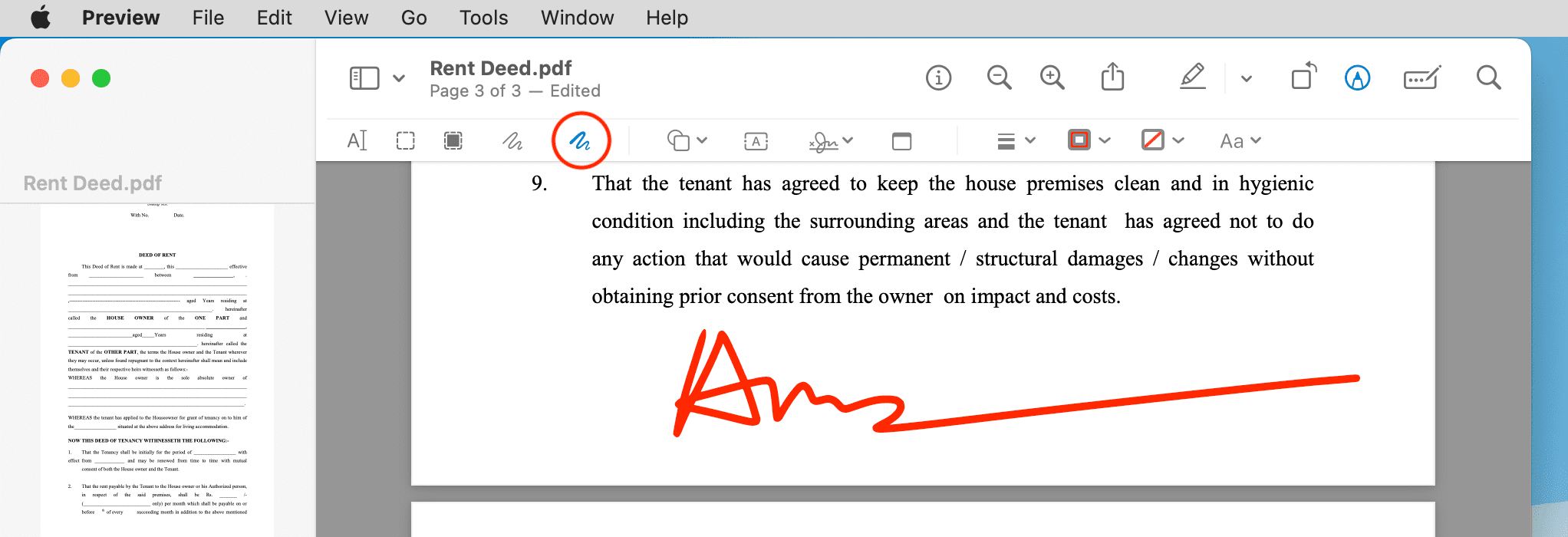 Sign PDF using Draw tool in Mac Preview