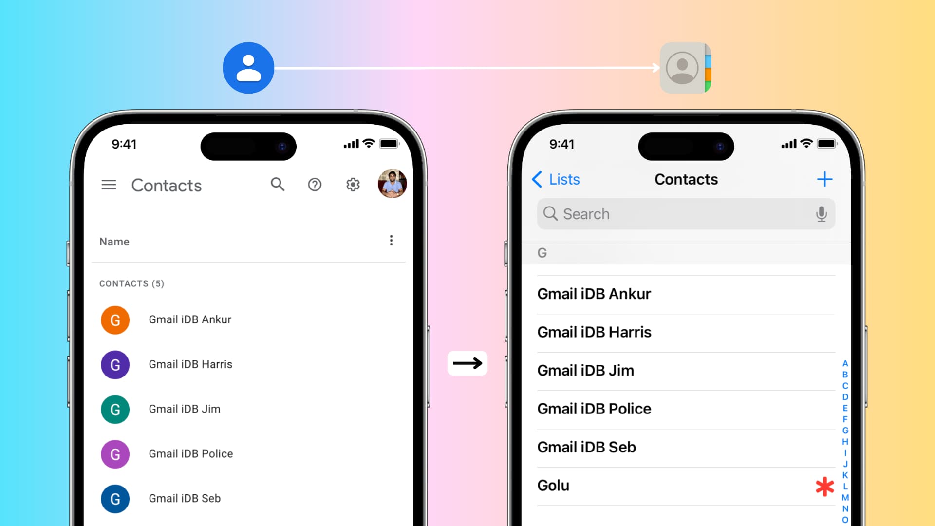 Transfer Google Contacts to iCloud on iPhone