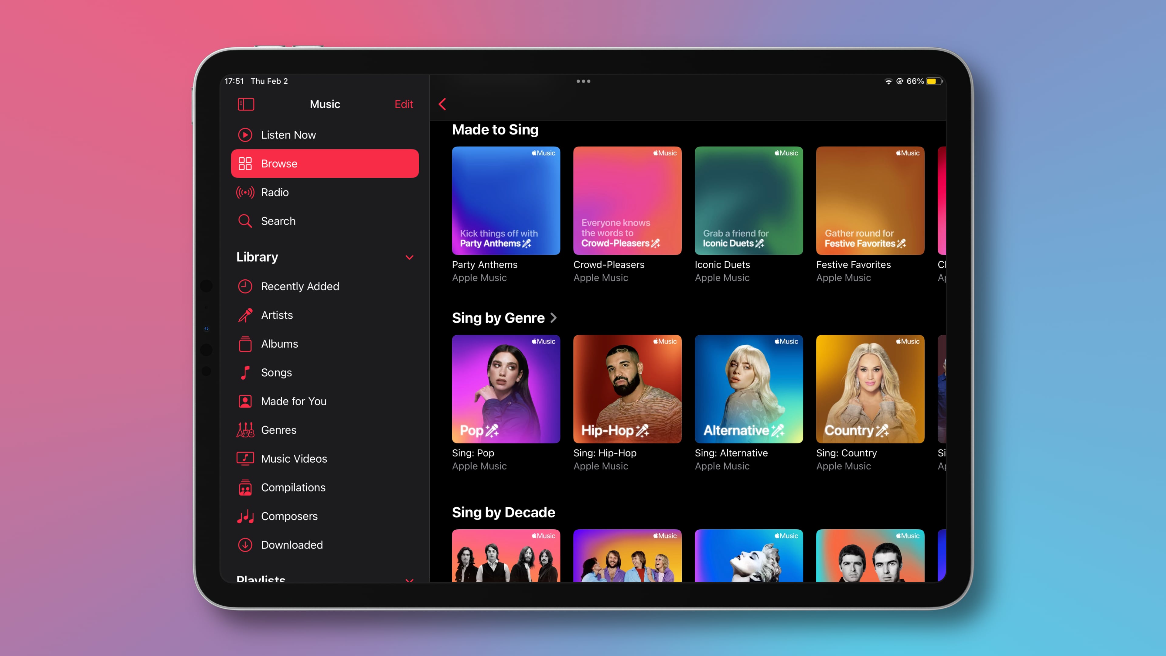 Apple Music Sing playlists on iPad