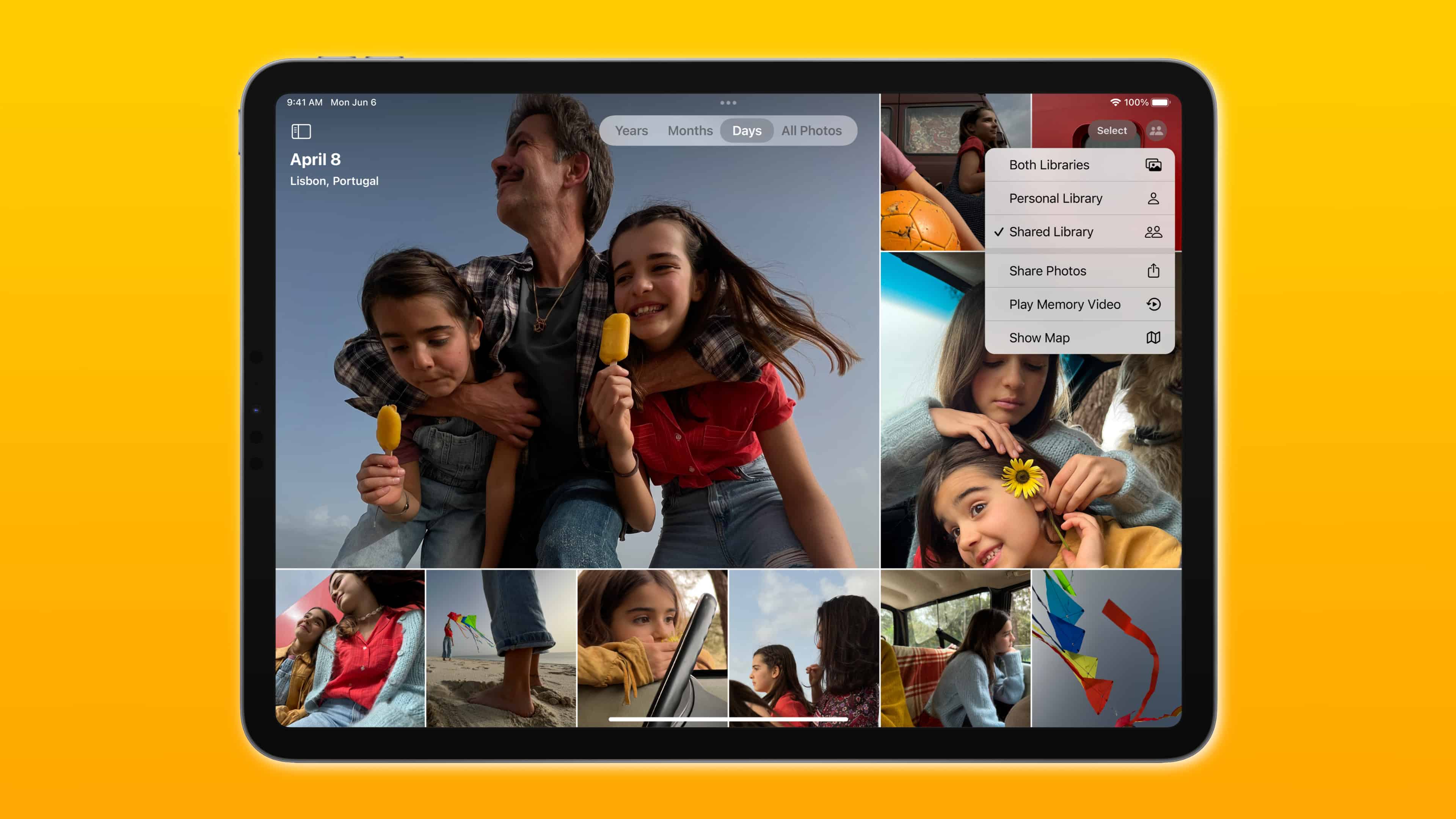Apple's new iCloud Shared Photo Library feature in iPadOS 16, showcased on iPad