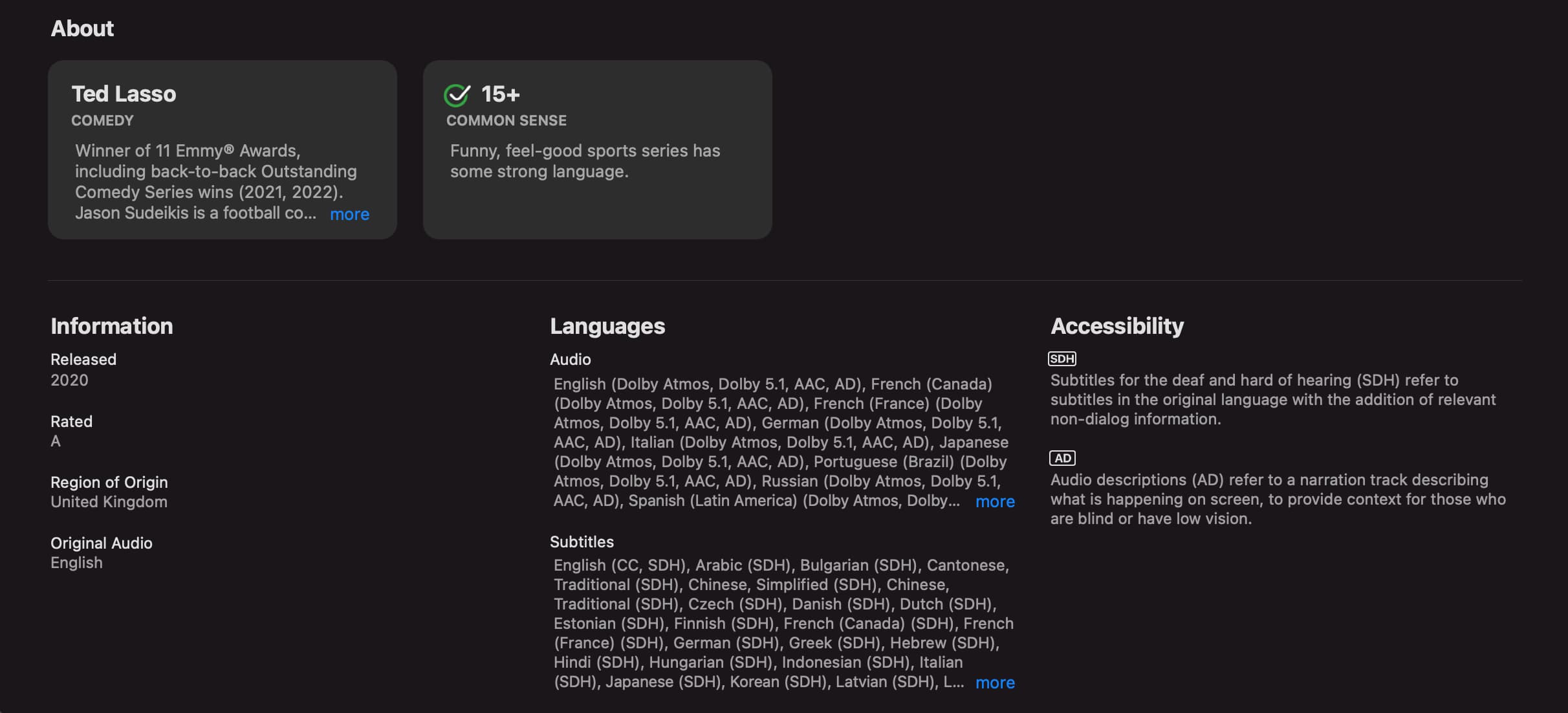 Audio and subtitles languages on Apple TV