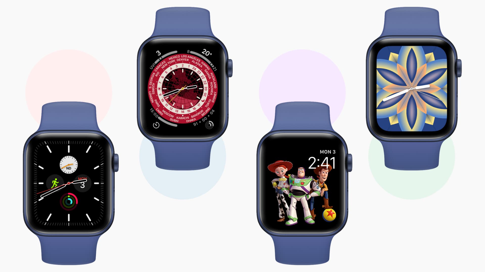 Different watch faces on light background