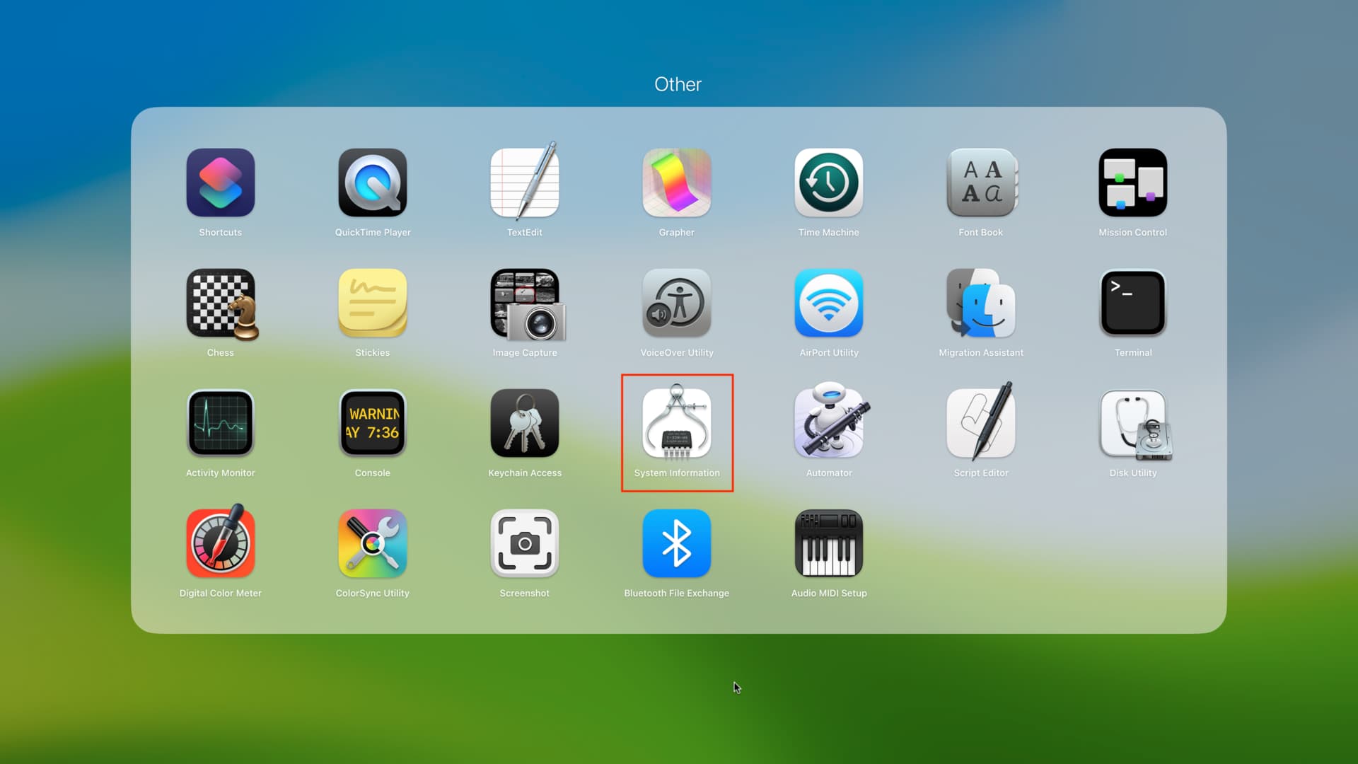 Open System Information app from Mac Launchpad