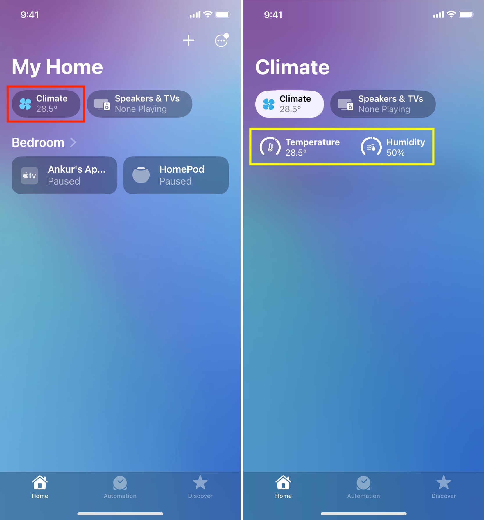 See Temperature and Humidity in iPhone Home app