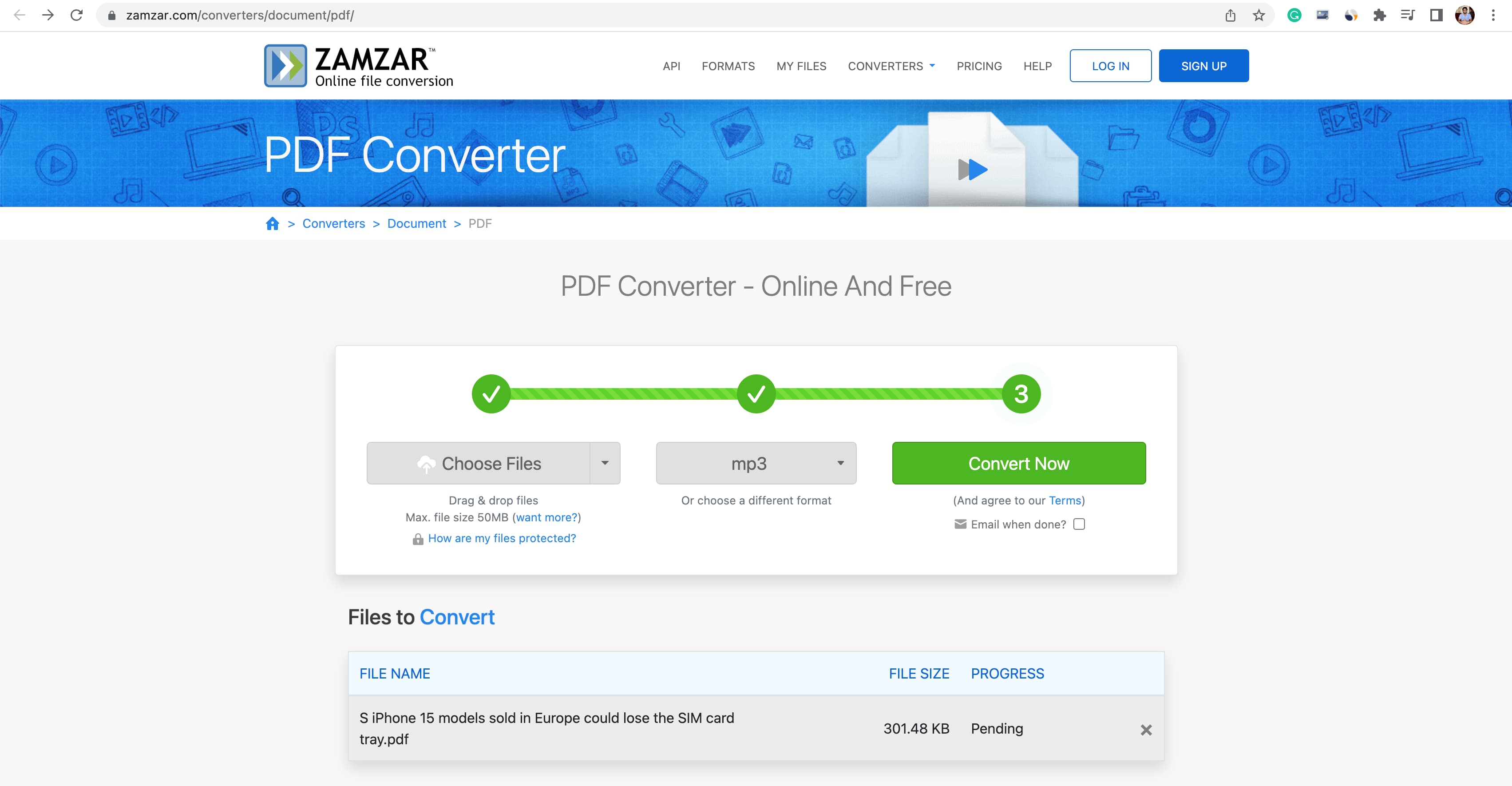 Turn PDF to audiobook using Zamzar