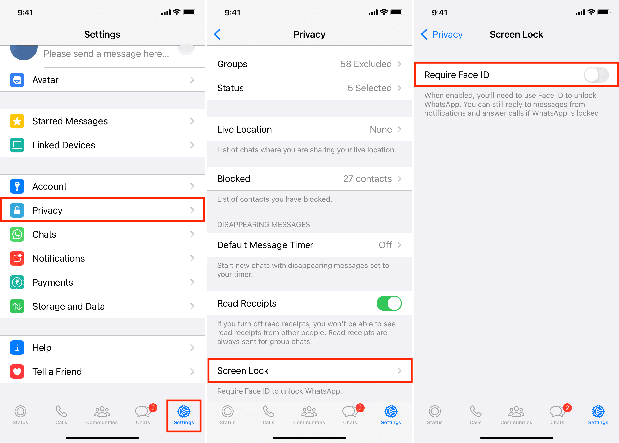 Turn off screen lock for WhatsApp on iPhone