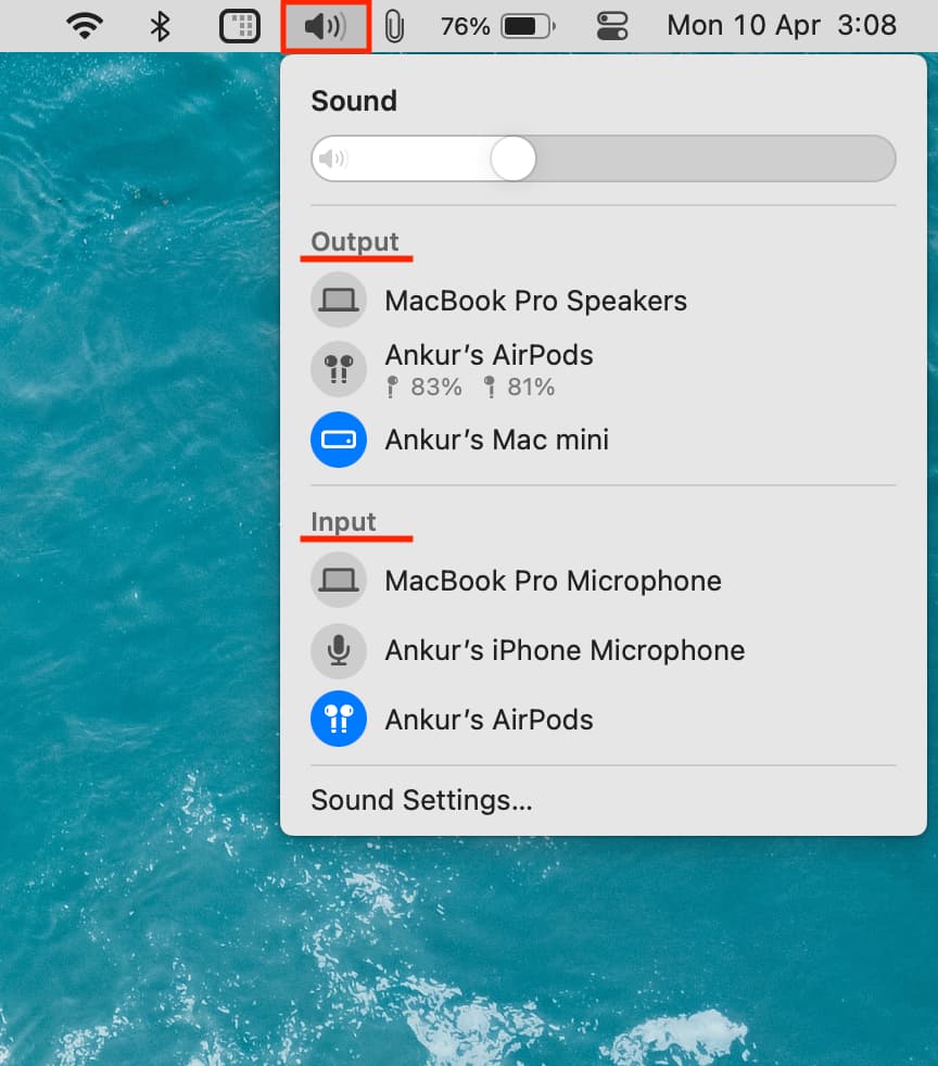 Change Output and Input devices from Mac menu bar