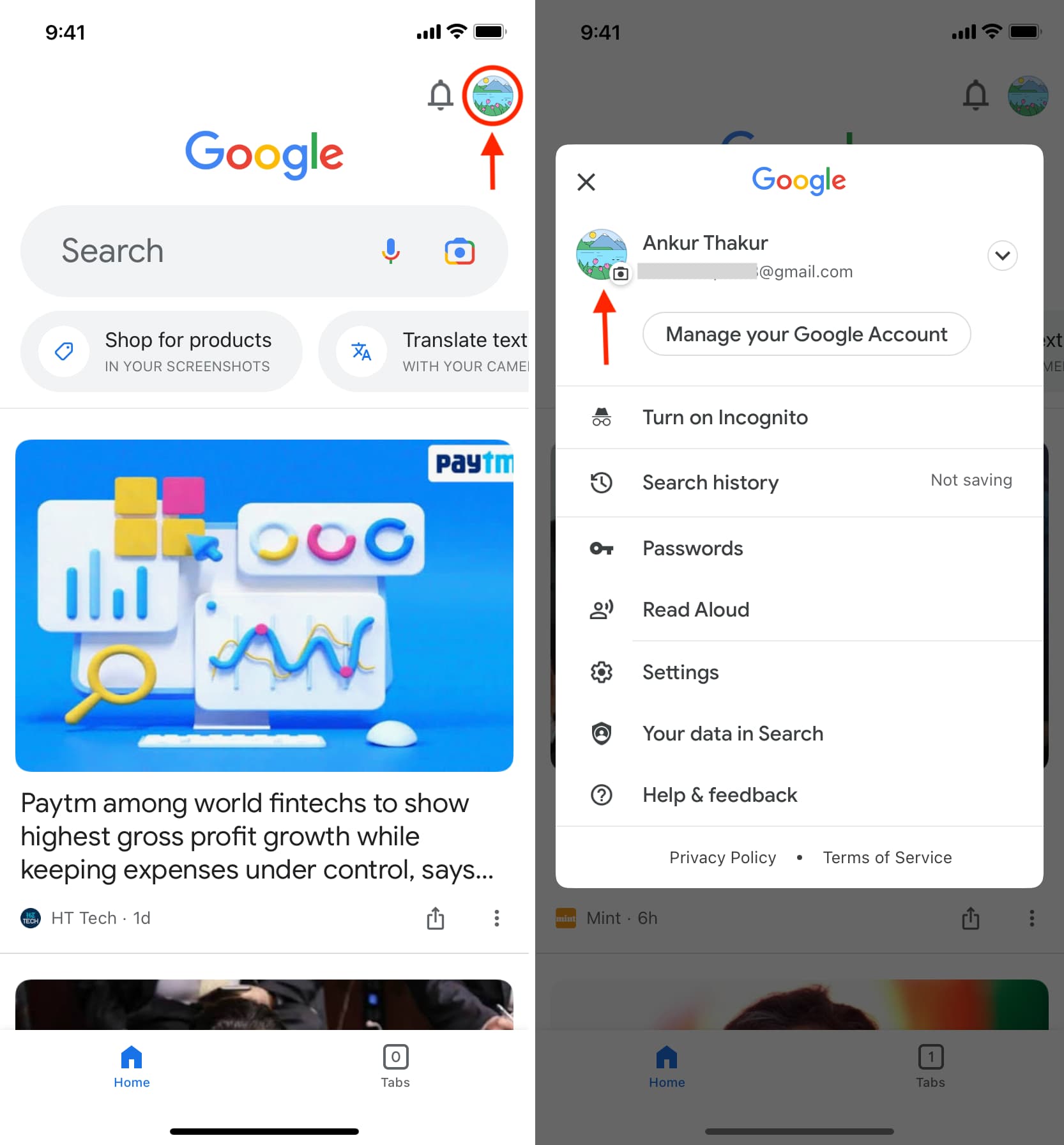 Tap your current  on iPhone