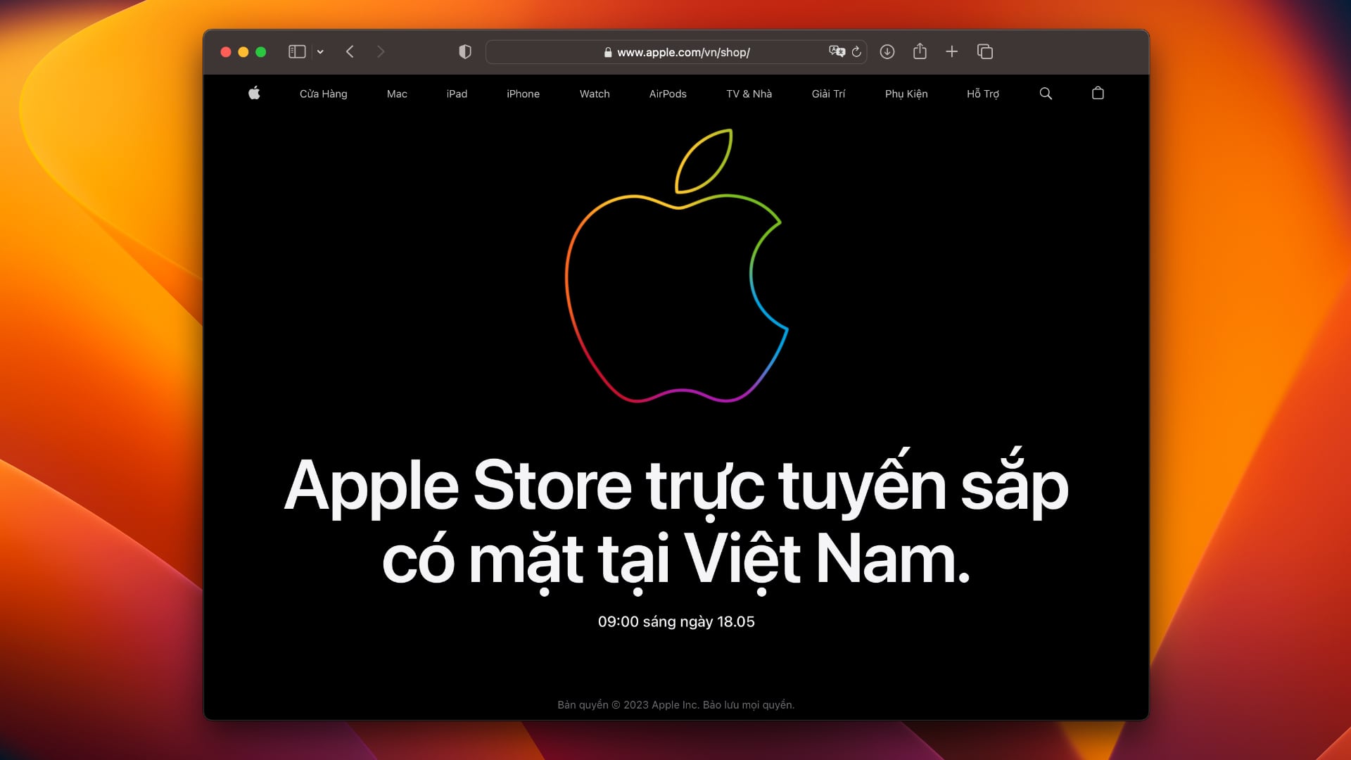 Apple's Vietnamese online store in Safari announcing the opening on May 23