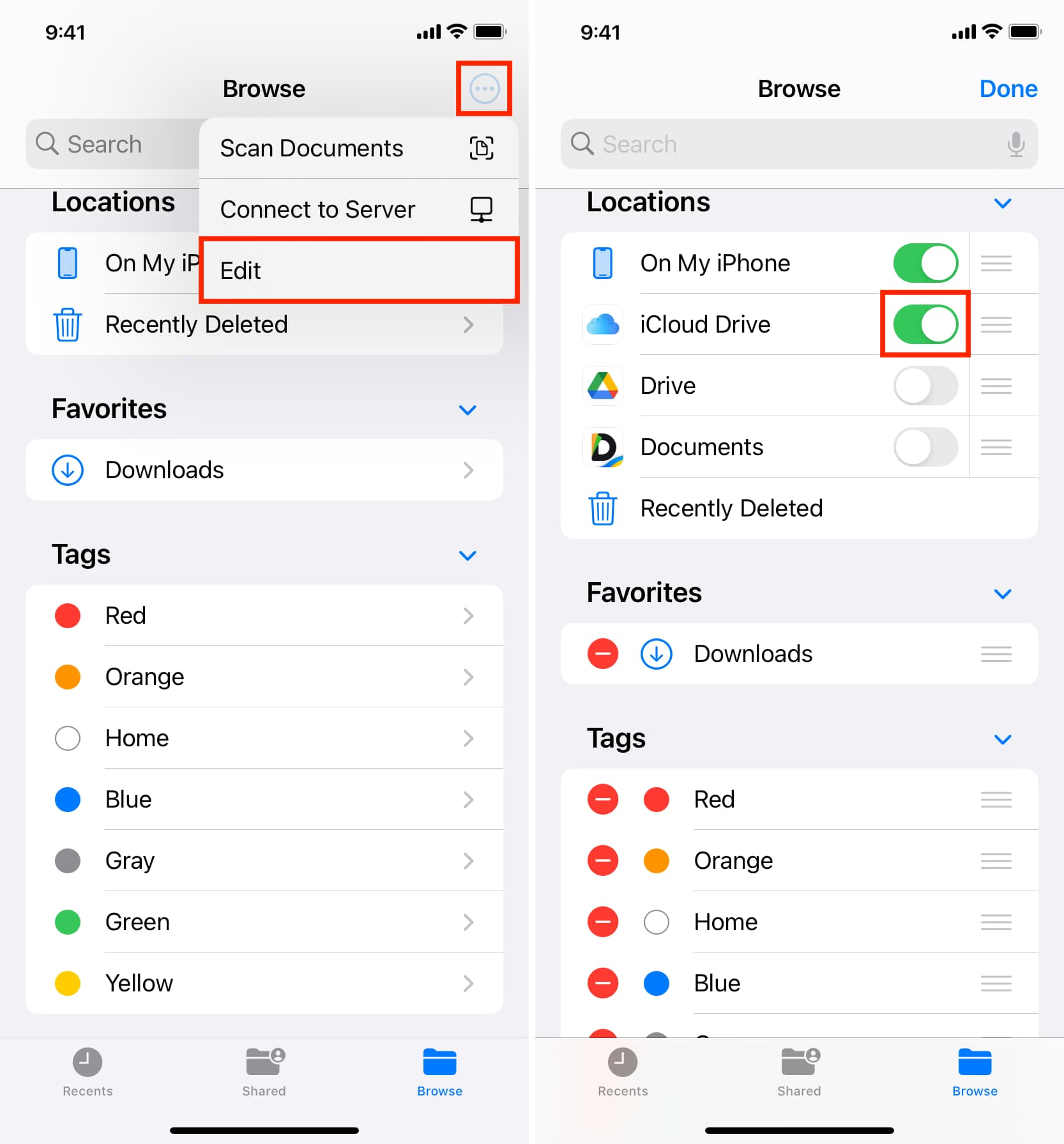 Show iCloud Drive in Files app on iPhone