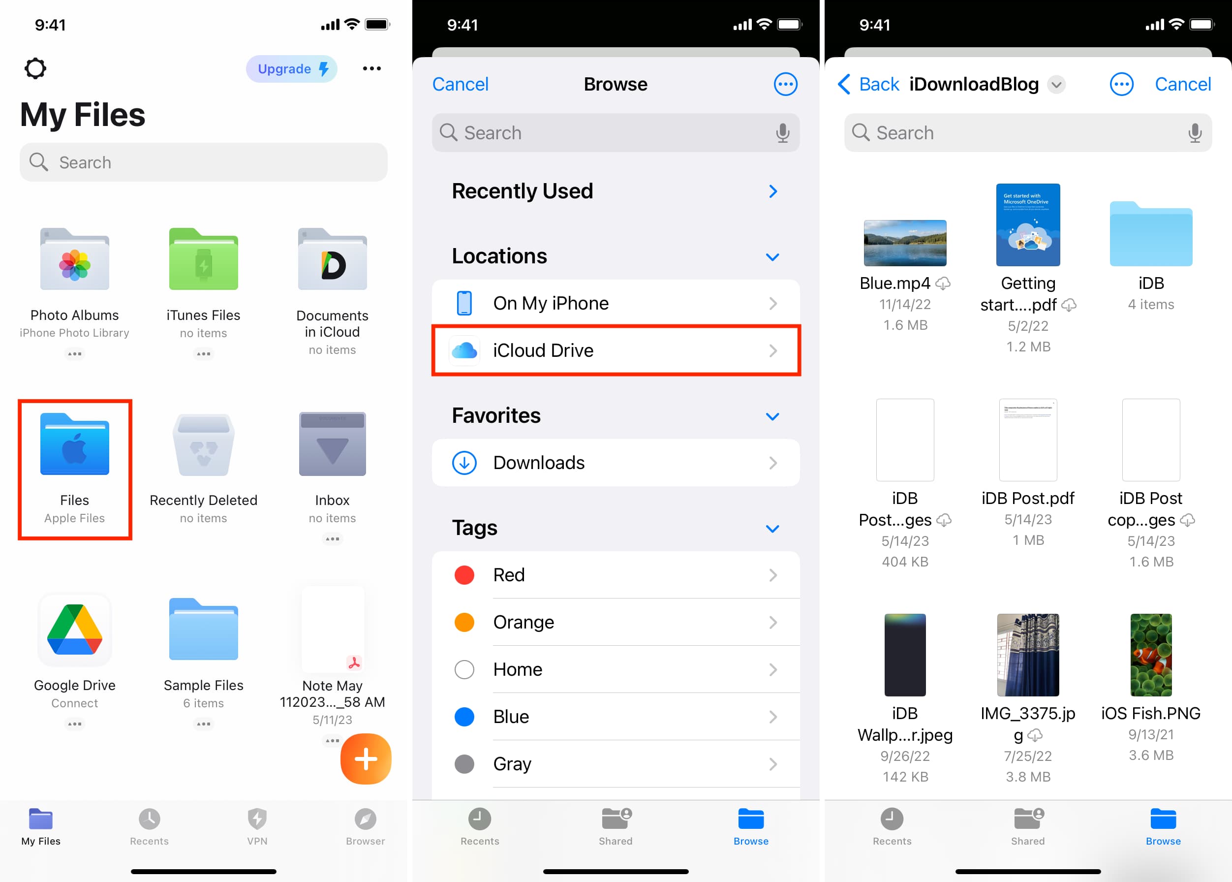 iCloud Drive inside third-party Documents app on iPhone