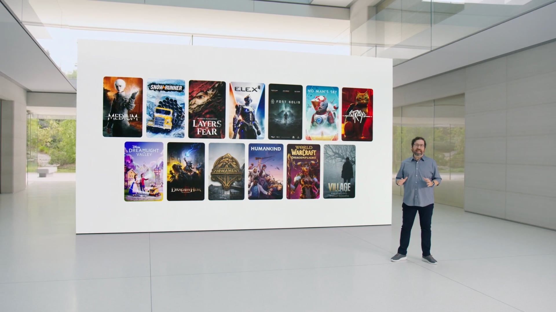 WWDC23 slide with thumbnails of upcoming Mac games