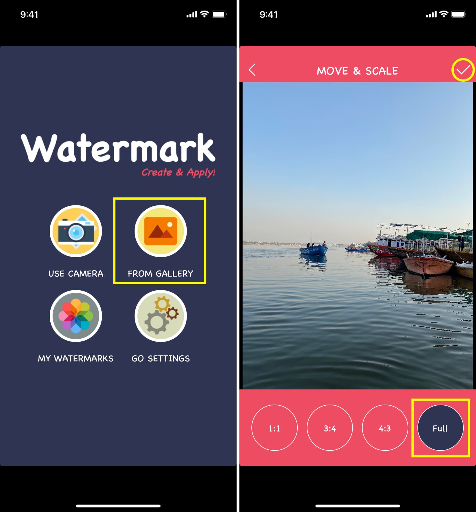 Choose image from Gallery to edit in Watermark app on iPhone