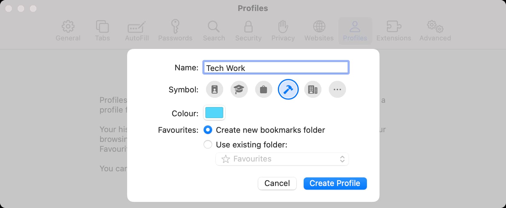 Create Profile in Safari on Mac