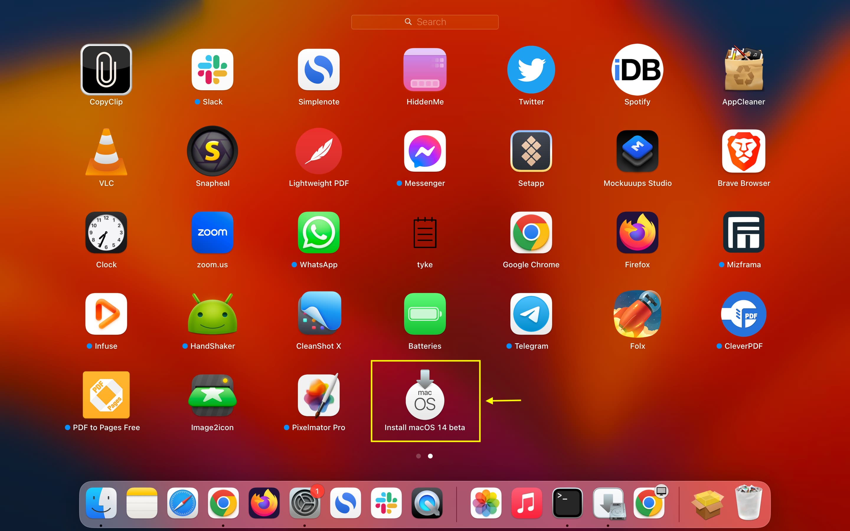 Install macOS 14 beta installer in Mac Launchpad