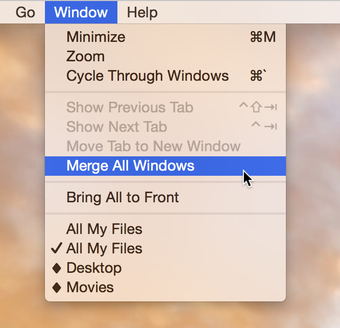 Merge All Windows in Finder on Mac