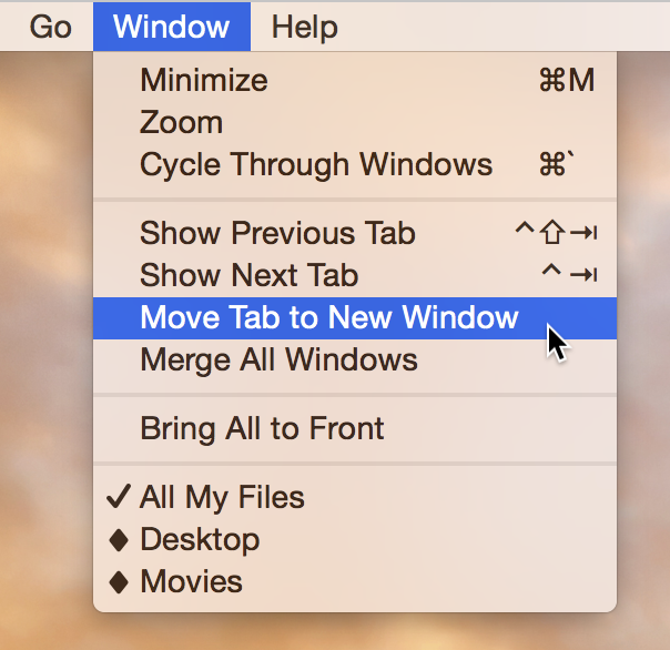 Move Tab to a New Window in Finder on Mac