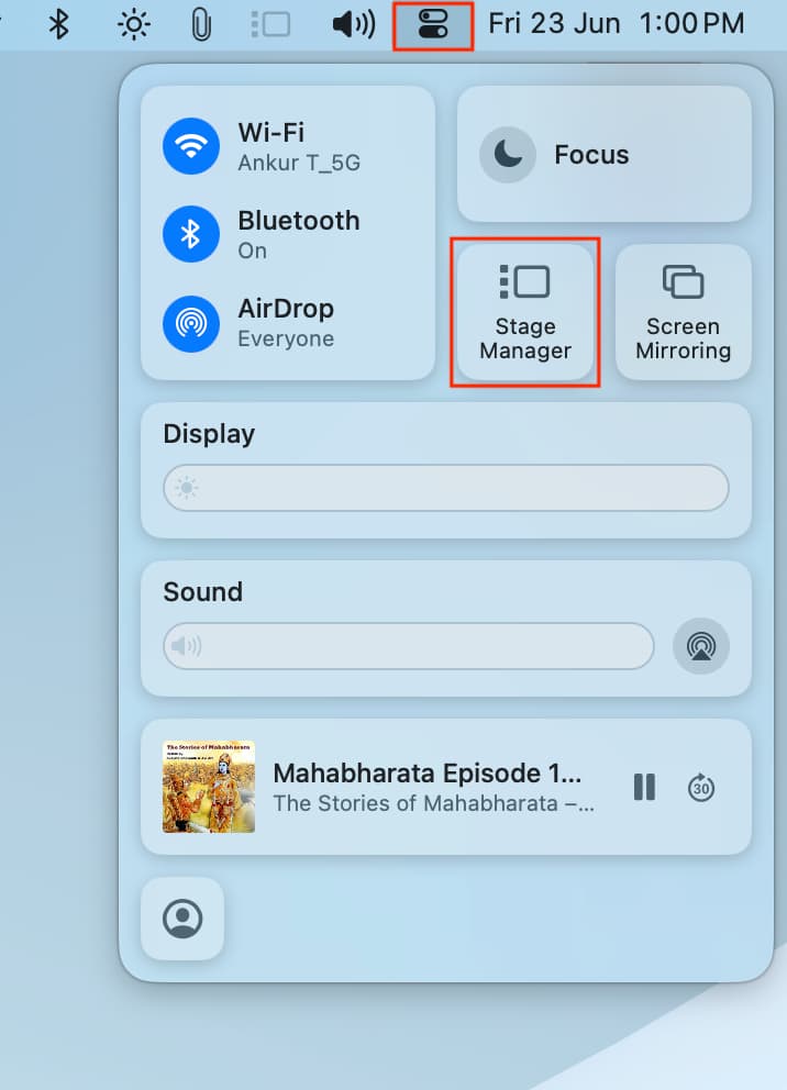 Stage Manager turned off from Mac Control Center