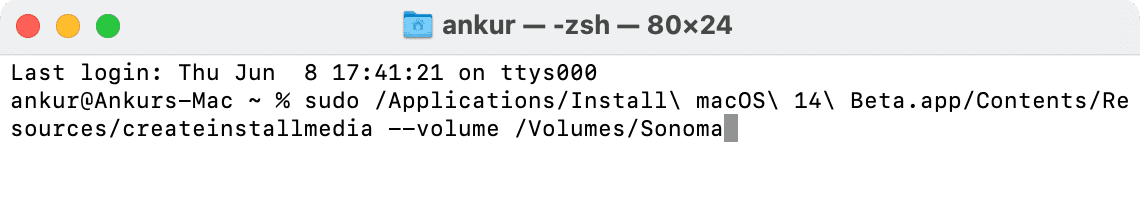 createinstallmedia for macOS Sonoma in Terminal