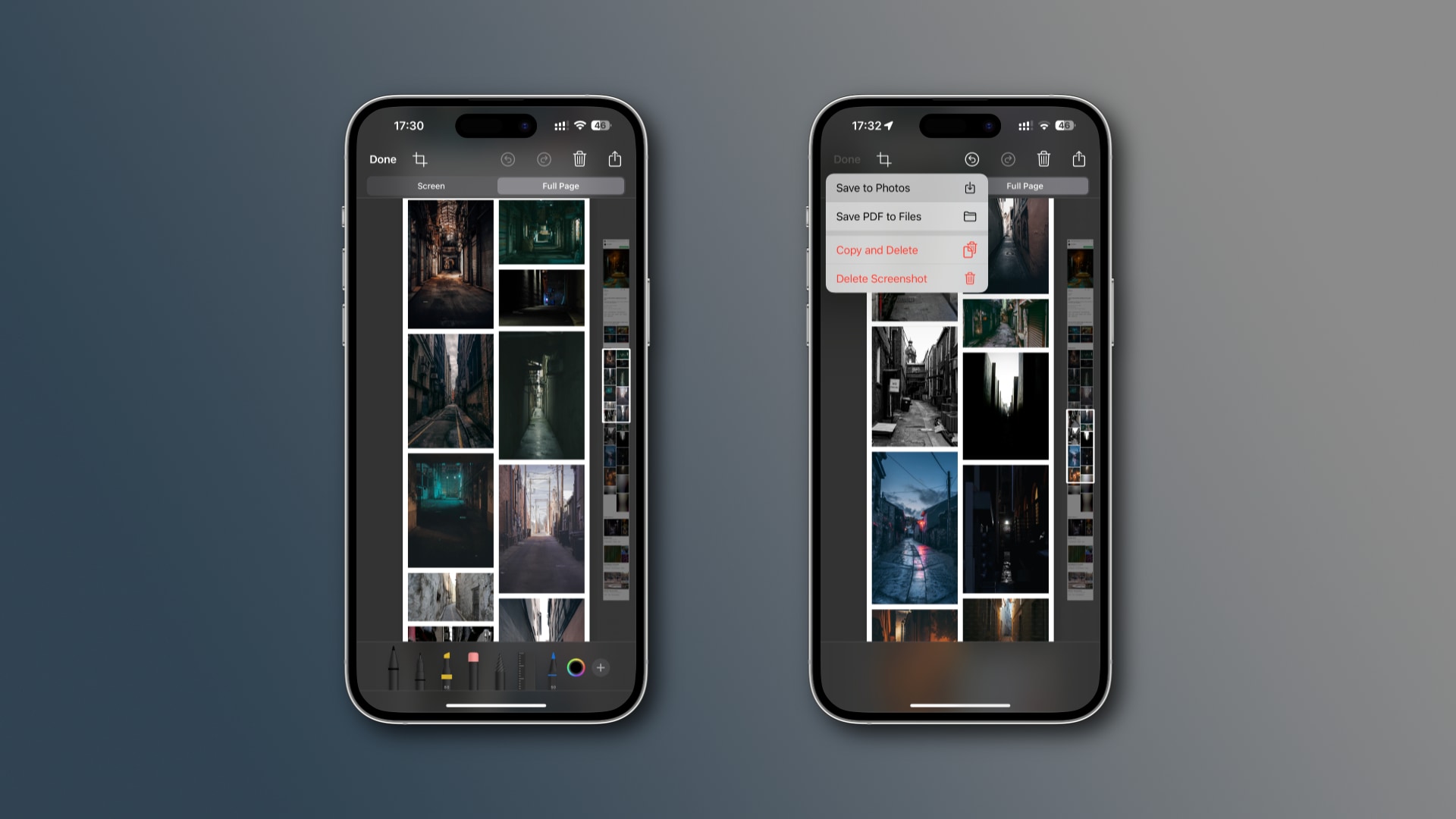 Saving a scrolling screenshot as an image to the Photos app on iPhone