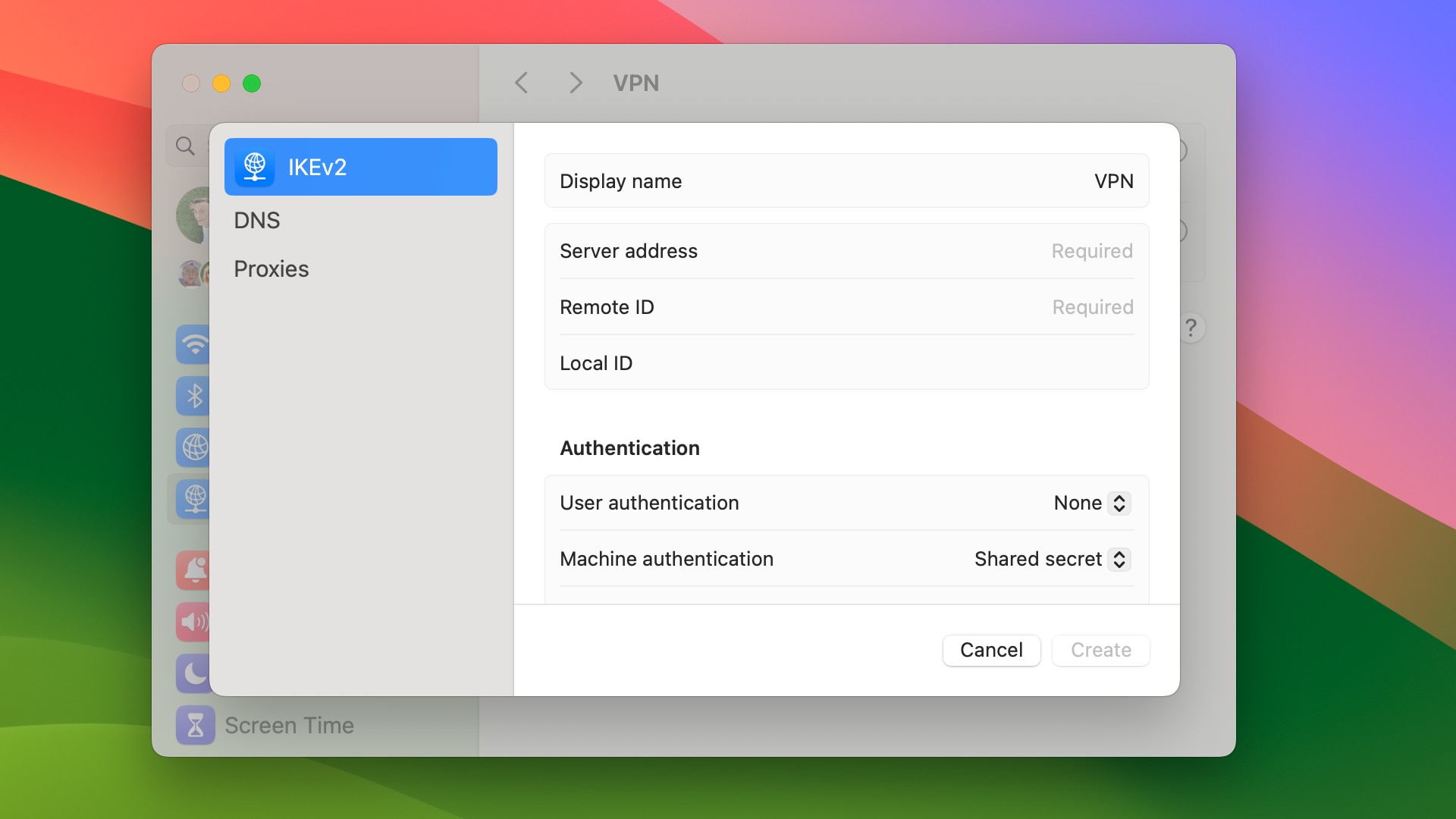 Adding a VPN configuration via macOS System Settings