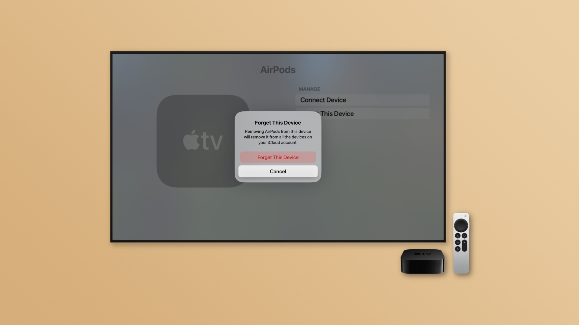 Confirmation prompt in tvOS Settings when unpairing AirPods