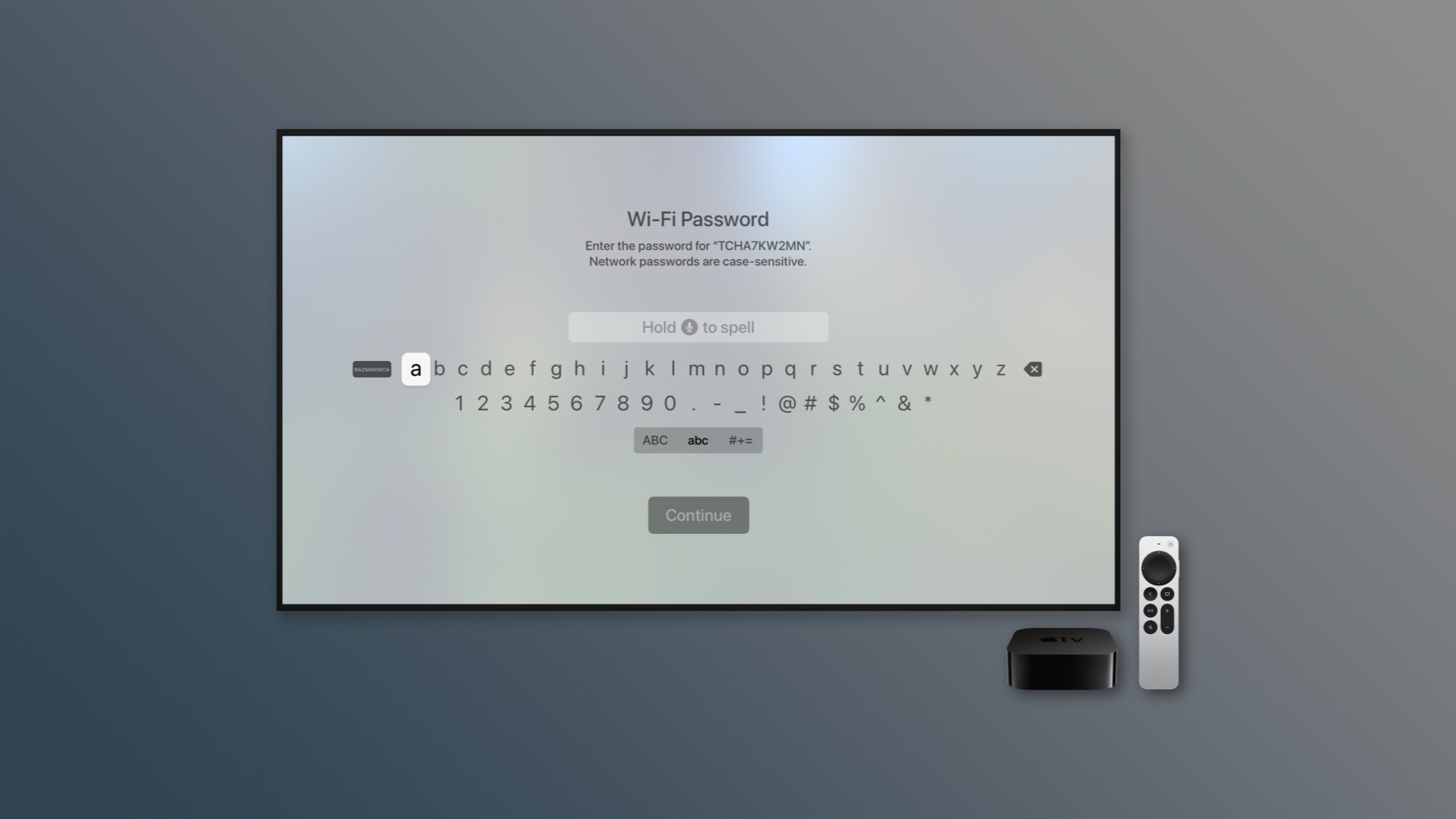 Entering a Wi-Fi password on Apple TV