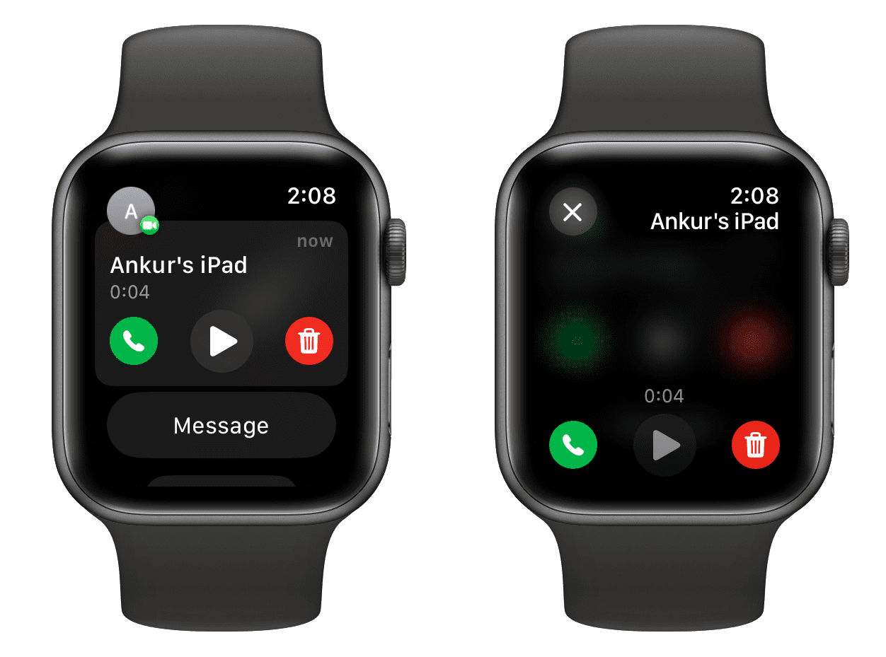 FaceTime video message on Apple Watch