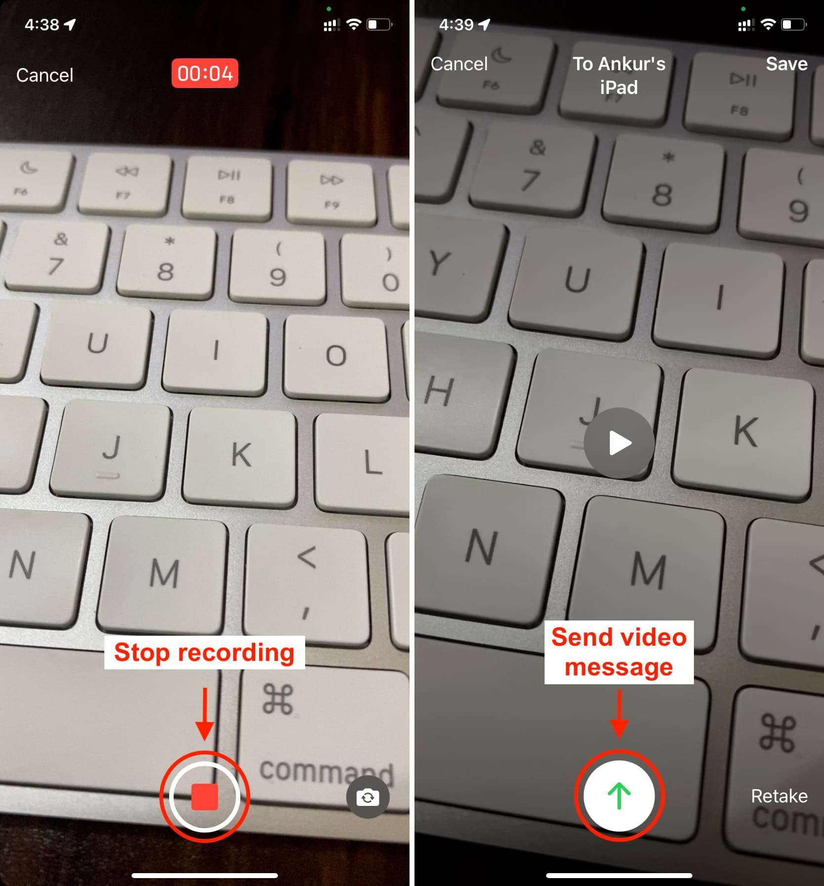 Record and send FaceTime video message on iPhone