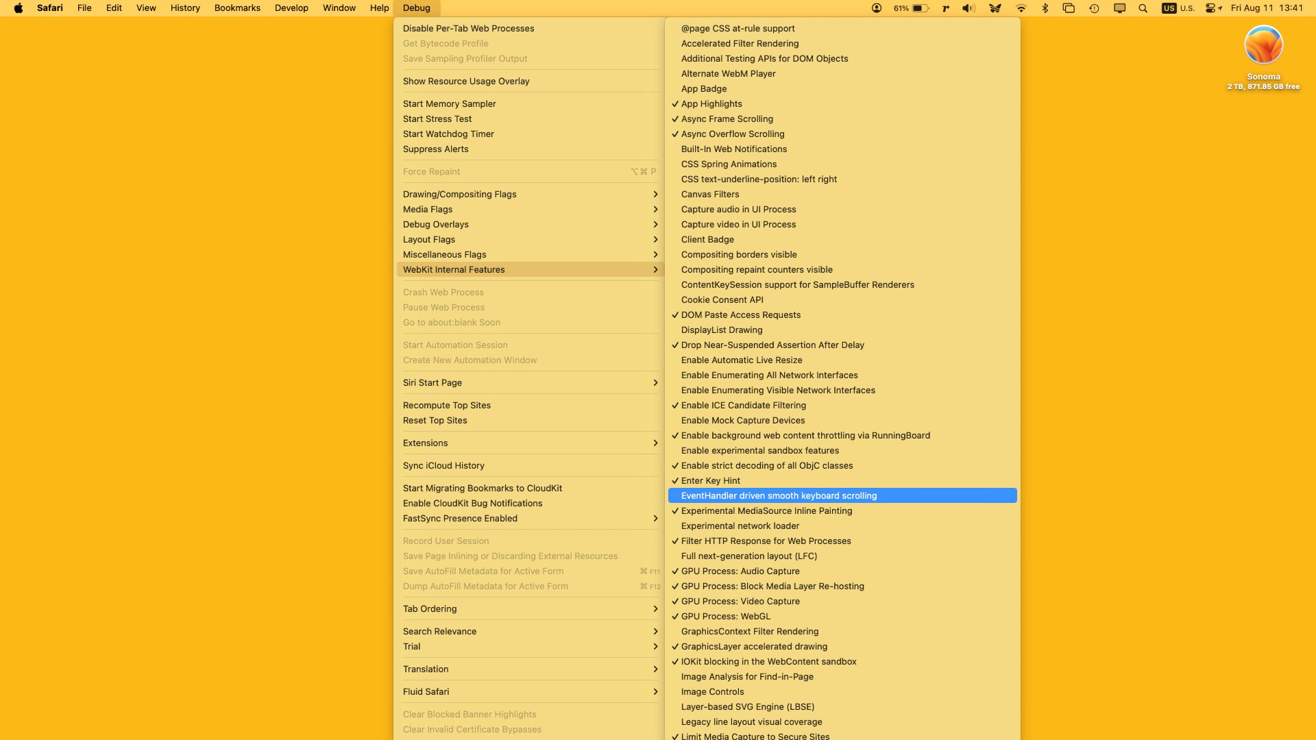 Turning off smooth scrolling in Safari's Debug menu