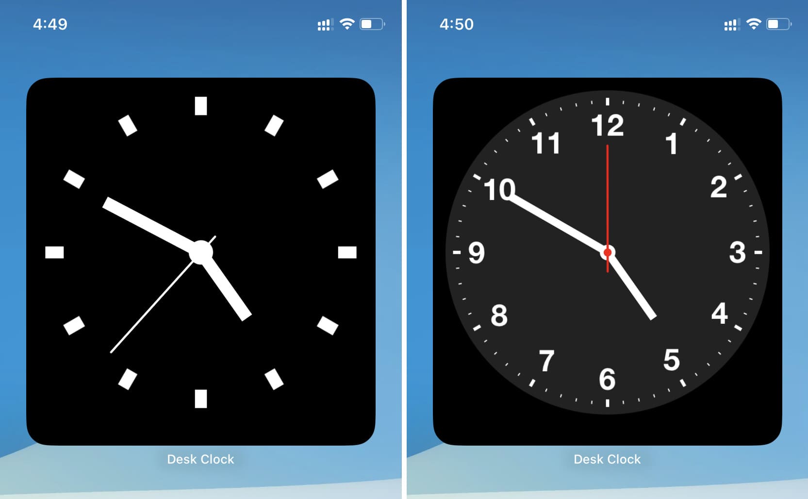 Desk Clock widgets on iPhone Home Screen