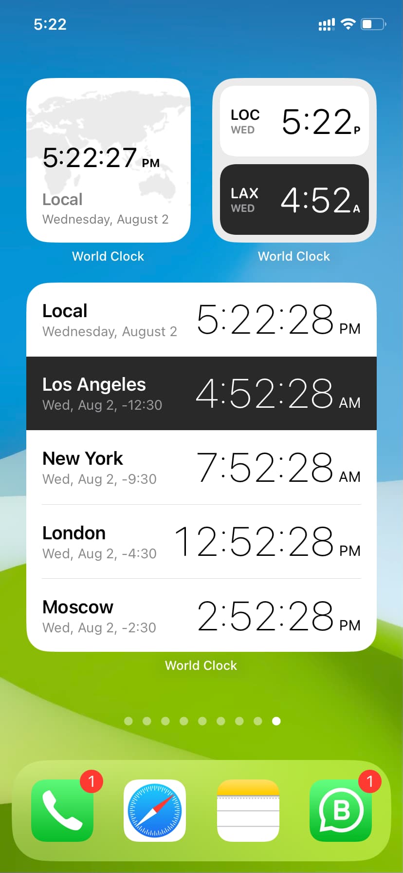 World Clock widgets on iPhone Home Screen