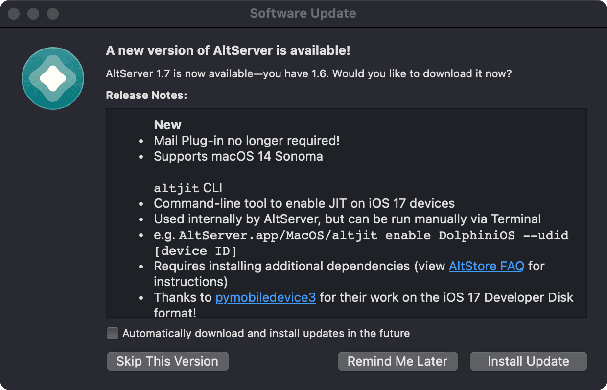 AltServer v1.7 update.