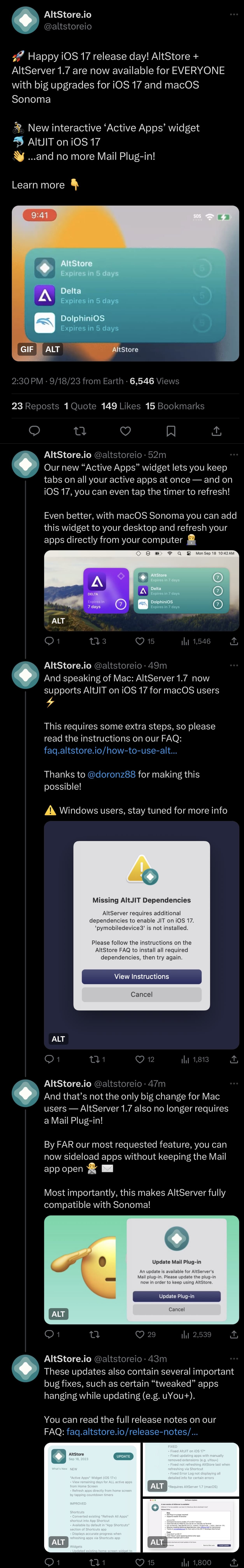 AltStore v1.7 update announcement.