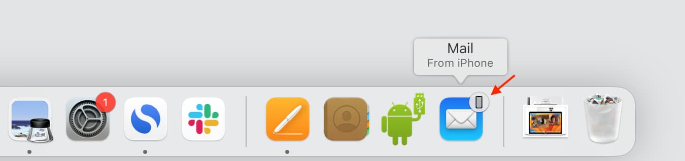 Mail app Handoff icon in Mac Dock