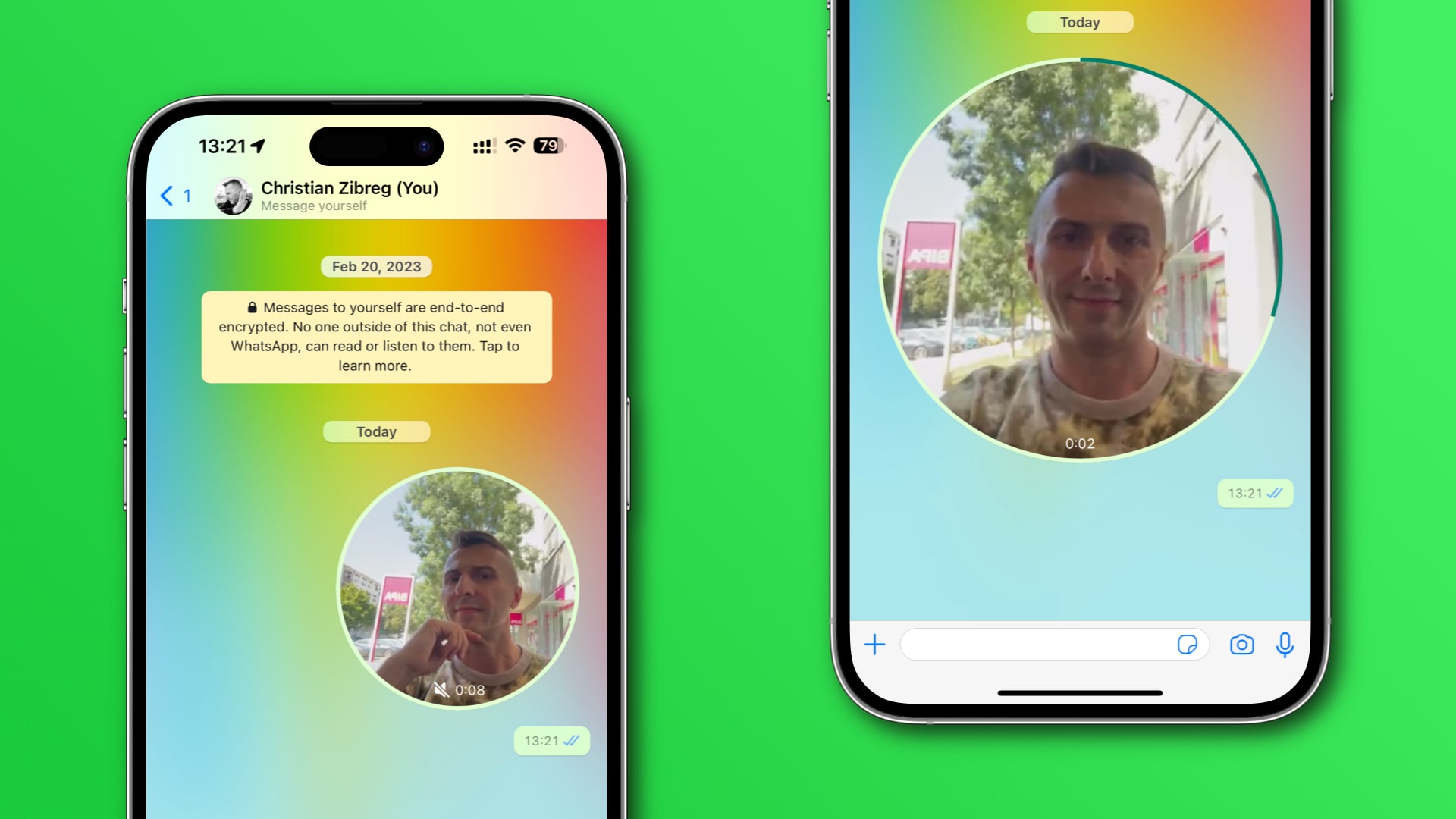 Instant video message in a WhatsApp chat