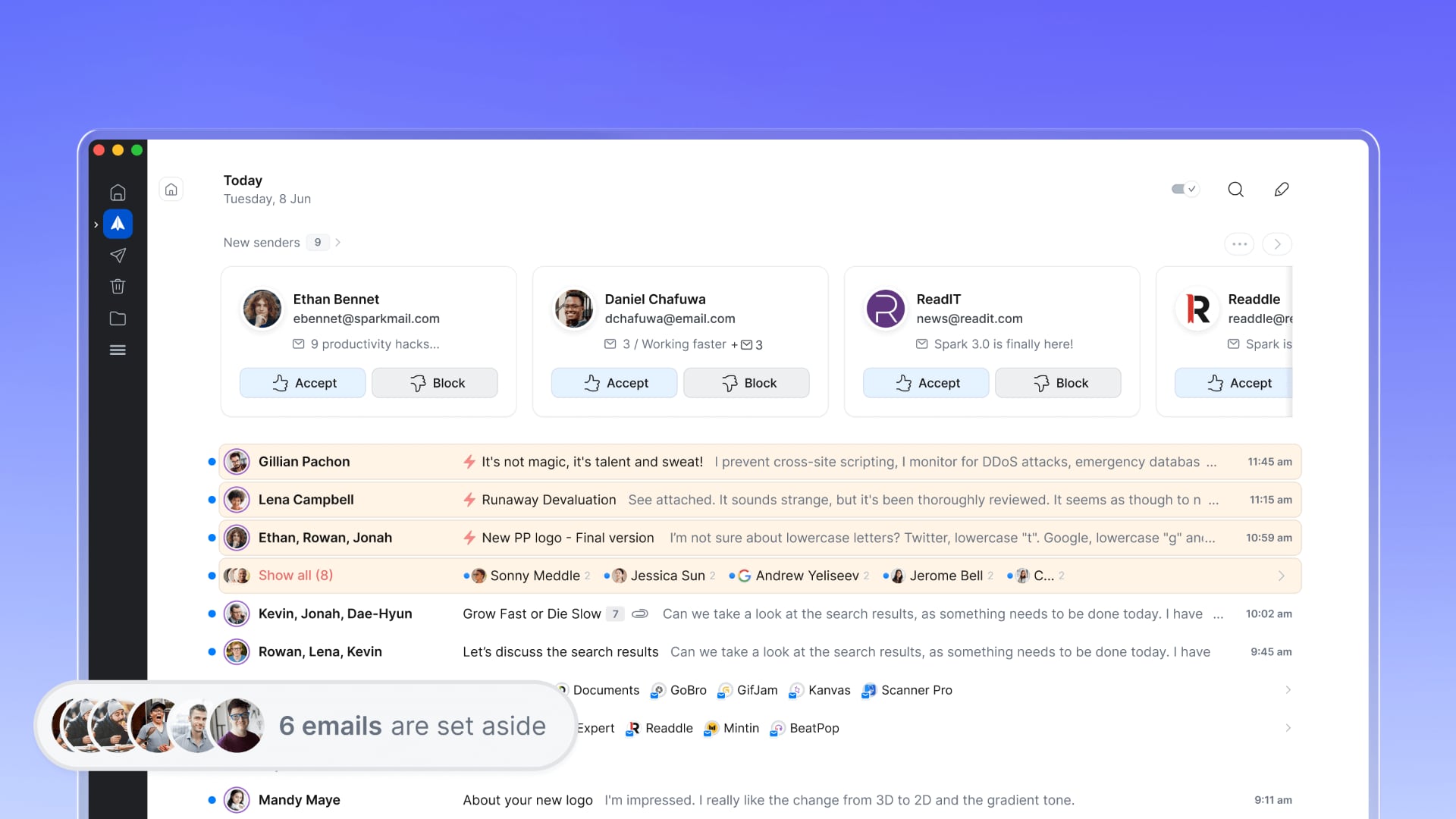 Marking emails as done and setting messages aside in the Spark Mail desktop app