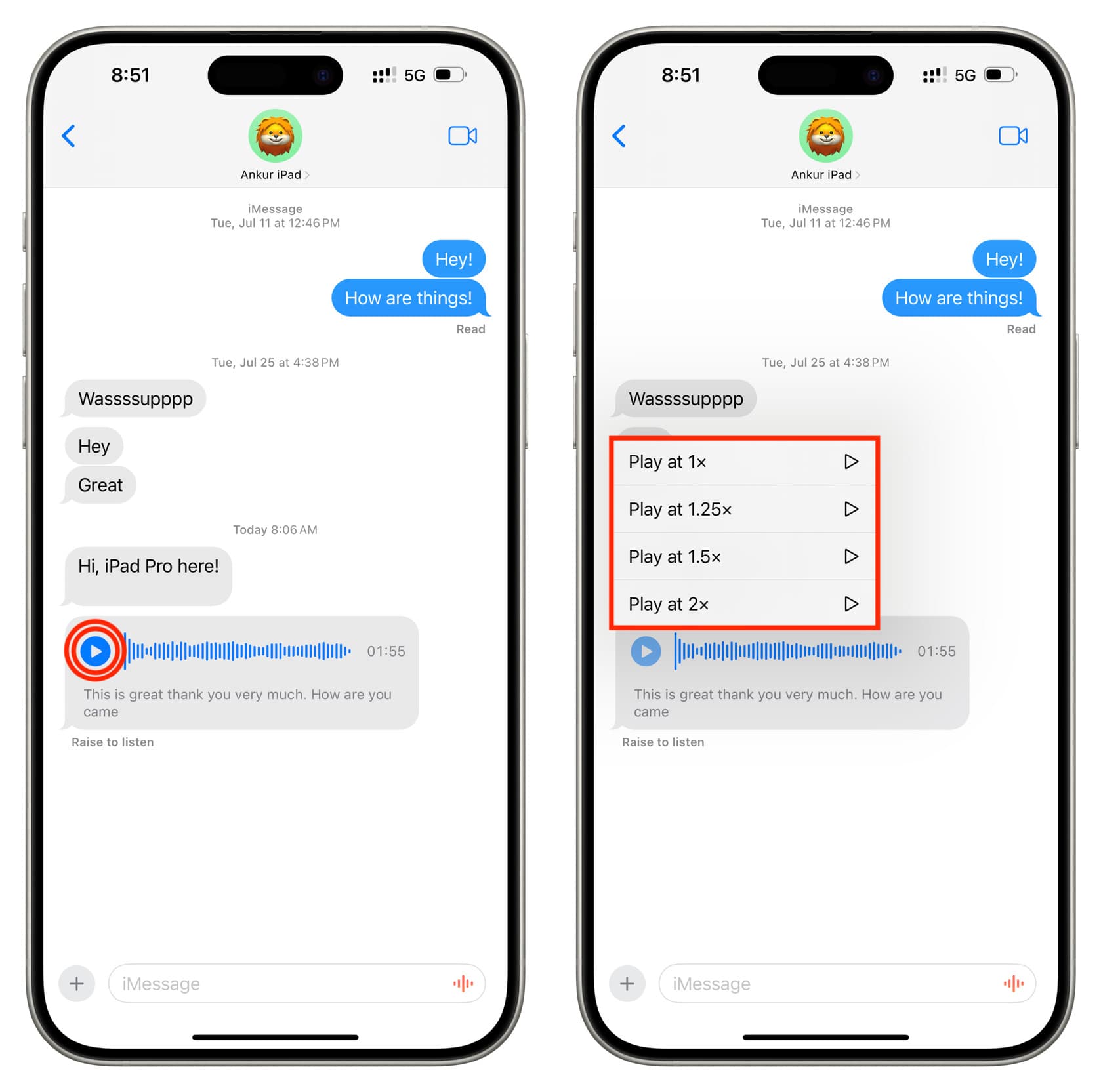 Change voice message speed in iMessage on iPhone