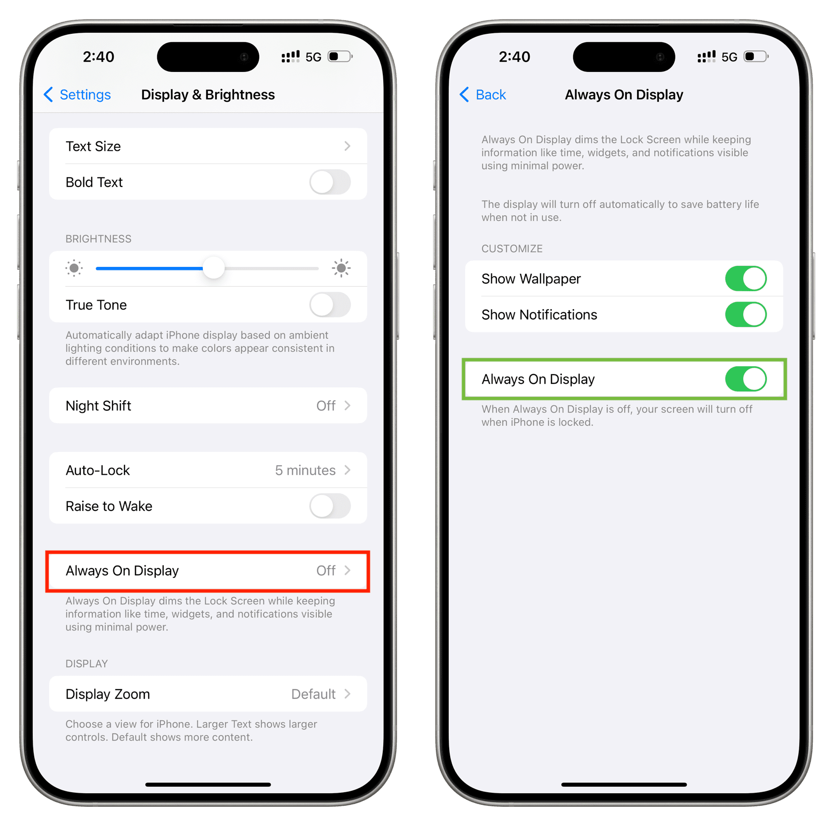 Activate Always-On display on iPhone