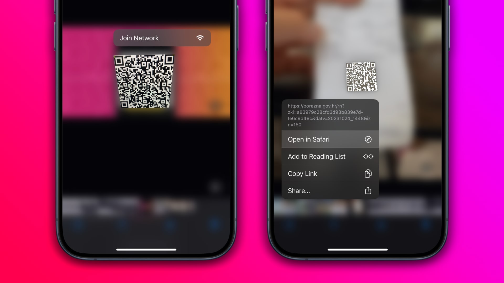 Scanning QR code from an image in the iPhone's Photos app