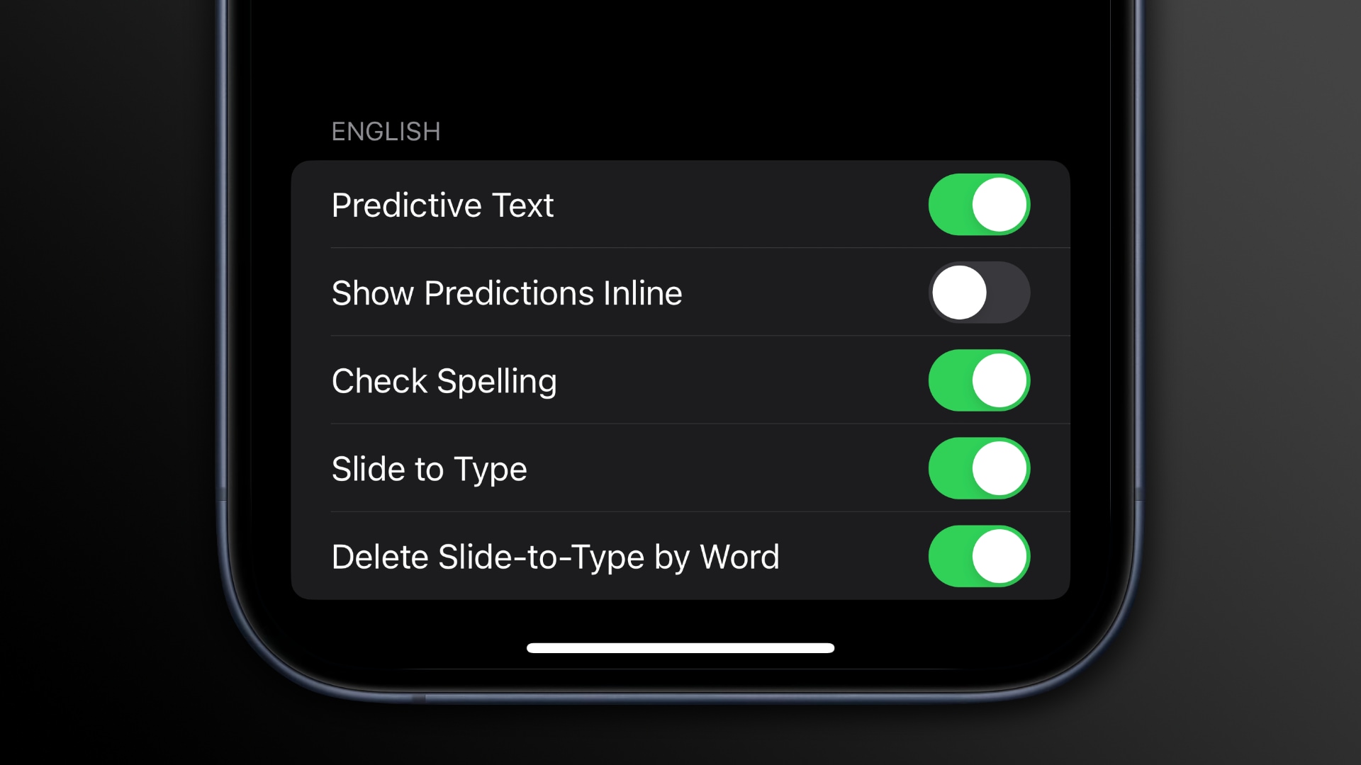 Predictive text settings on iPhone