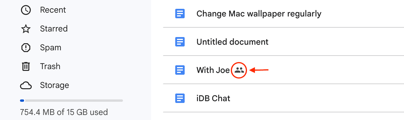 Shared icon in Google Drive