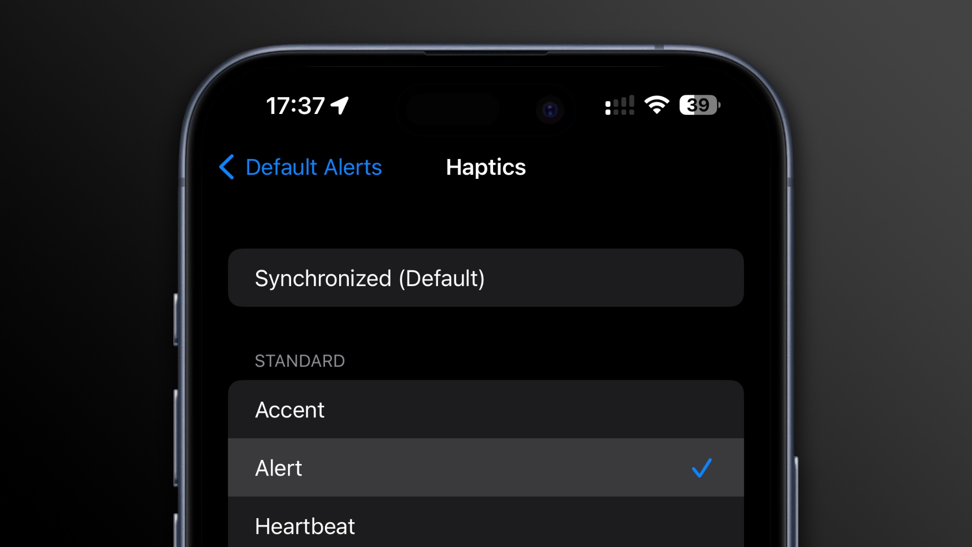 Adjusting haptics for the iPhone's Default Alerts setting