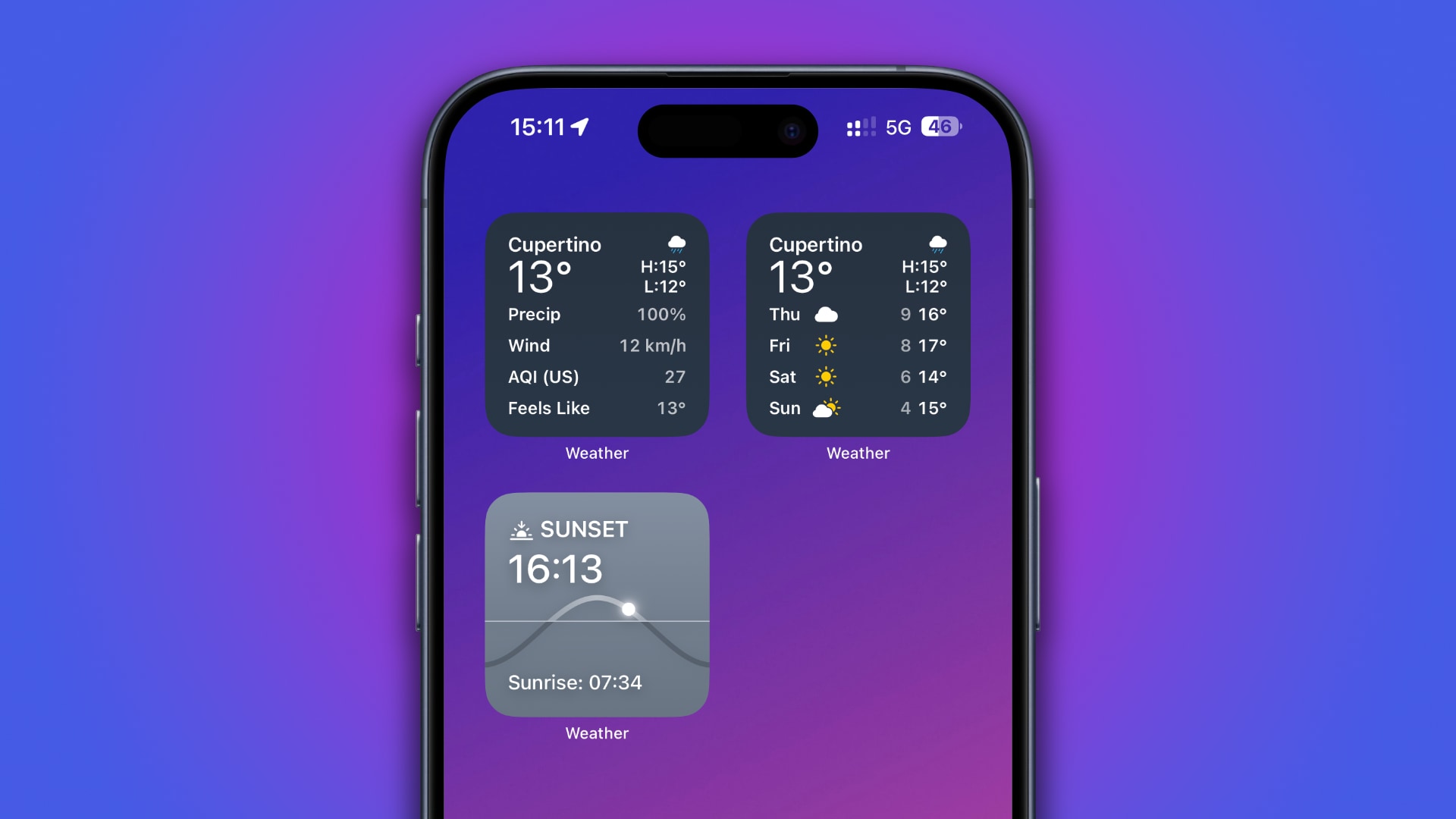 3 new Apple Weather widgets in iOS 17.2 on the iPhones's Home Screen