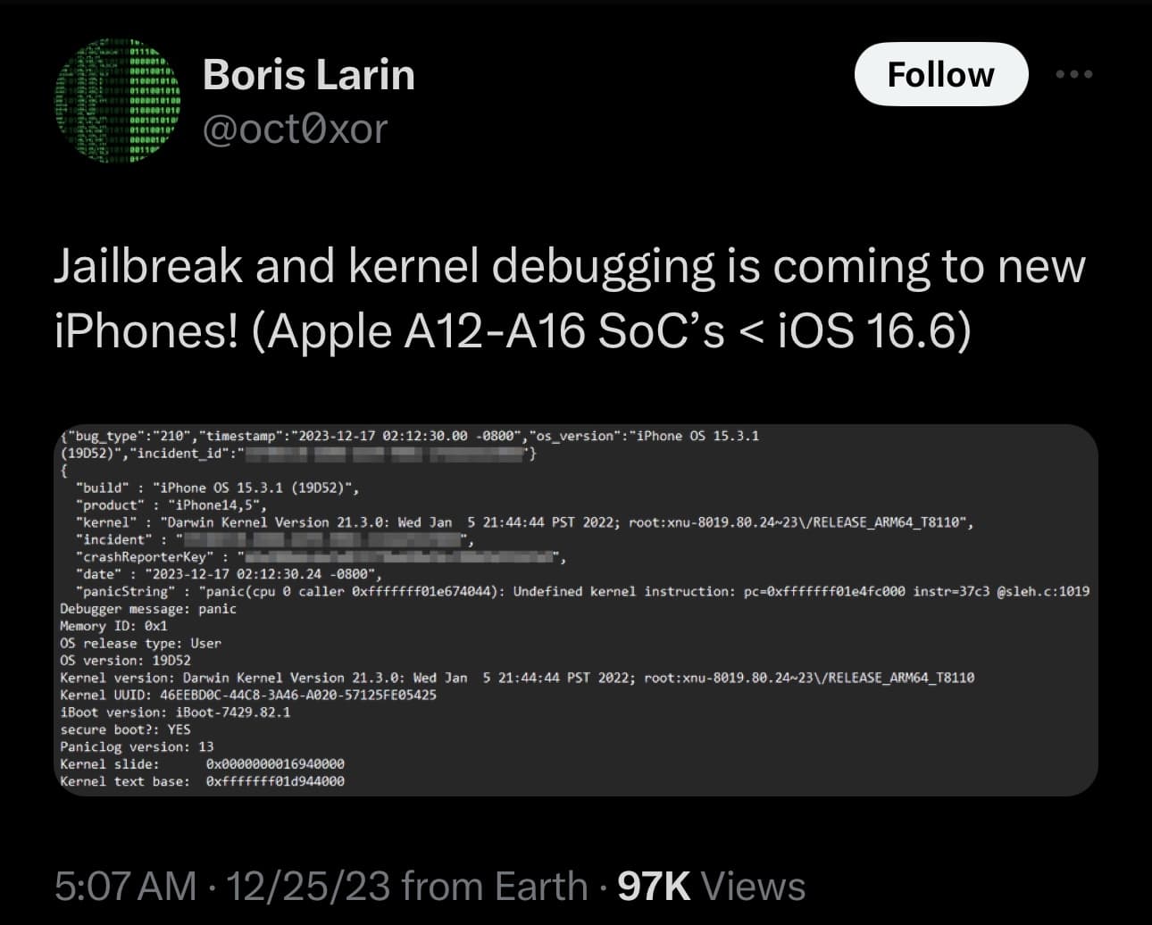 Boris Larin, a security researcher, says that a jailbreak will be coming for arm64e devices running iOS 16.6 and below.